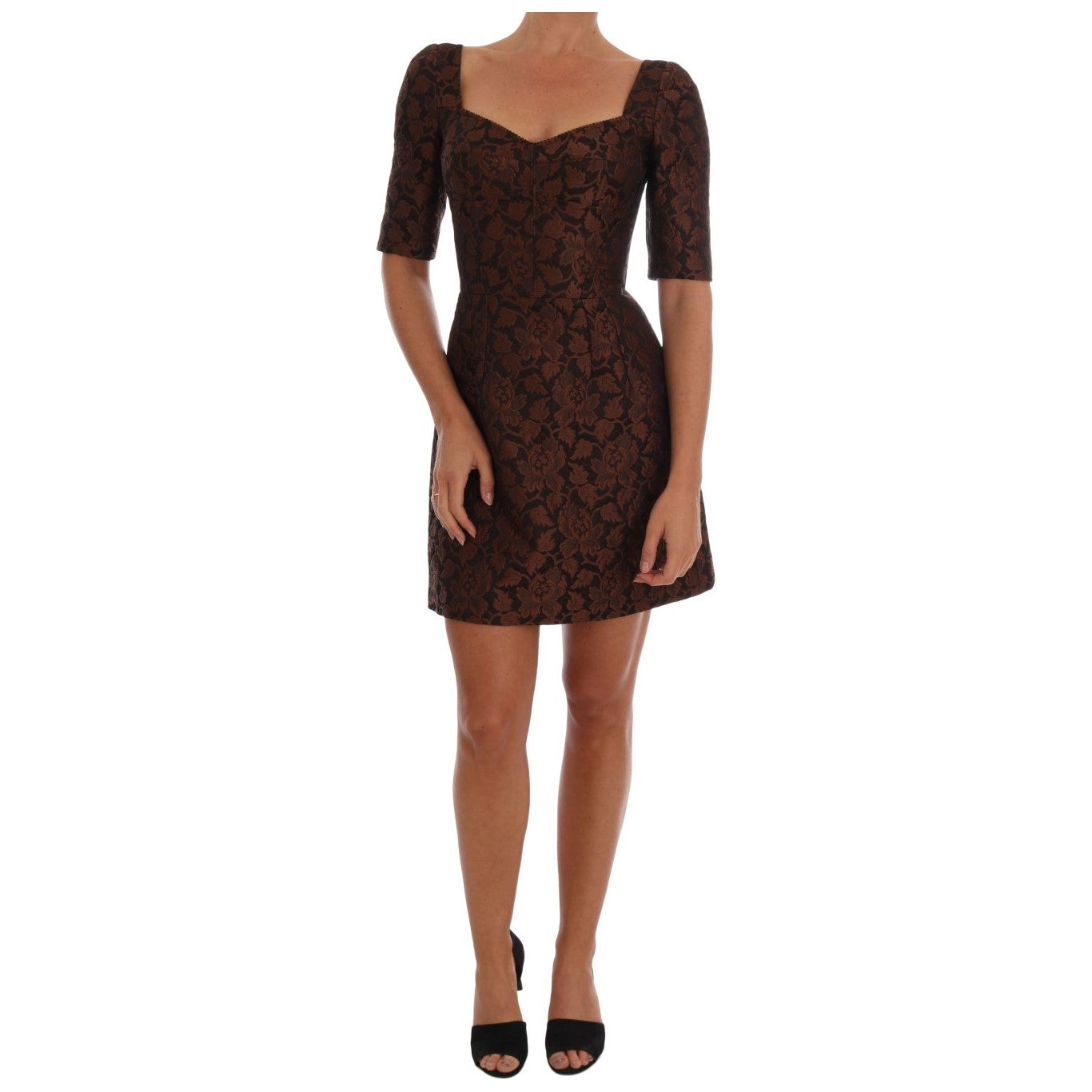 Dolce & Gabbana Chic Brown Mini Wool Blend Dress Dresses Dolce & Gabbana