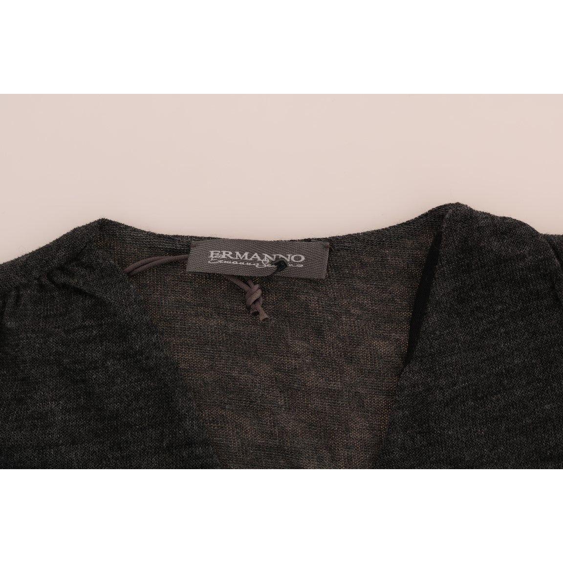 Ermanno Scervino Gray Wool Lace Top Long Sleeved T-shirt