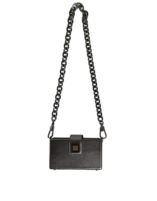 Dolce & Gabbana Metallic Gray DG BOX Leather Shoulder Chain Strap Bag Dolce & Gabbana