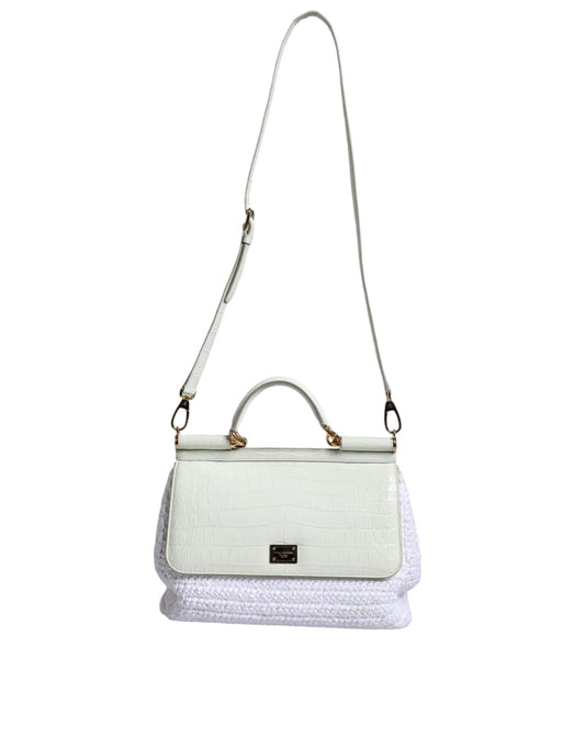 Dolce & Gabbana White Rafia Leather Top Handle Crossbody Bag Dolce & Gabbana