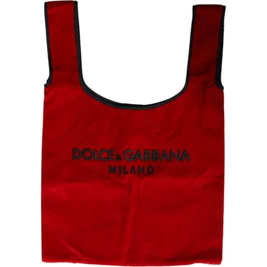 Dolce & Gabbana Red Cotton Velvet Logo Shopping Tote MARKET Bag Dolce & Gabbana