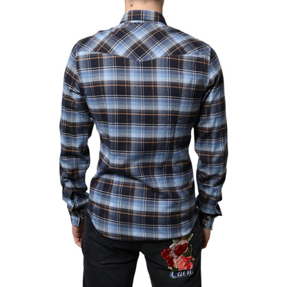 Dolce & Gabbana Multicolor Checkered Paradiso Patch Slim Fit Shirt
