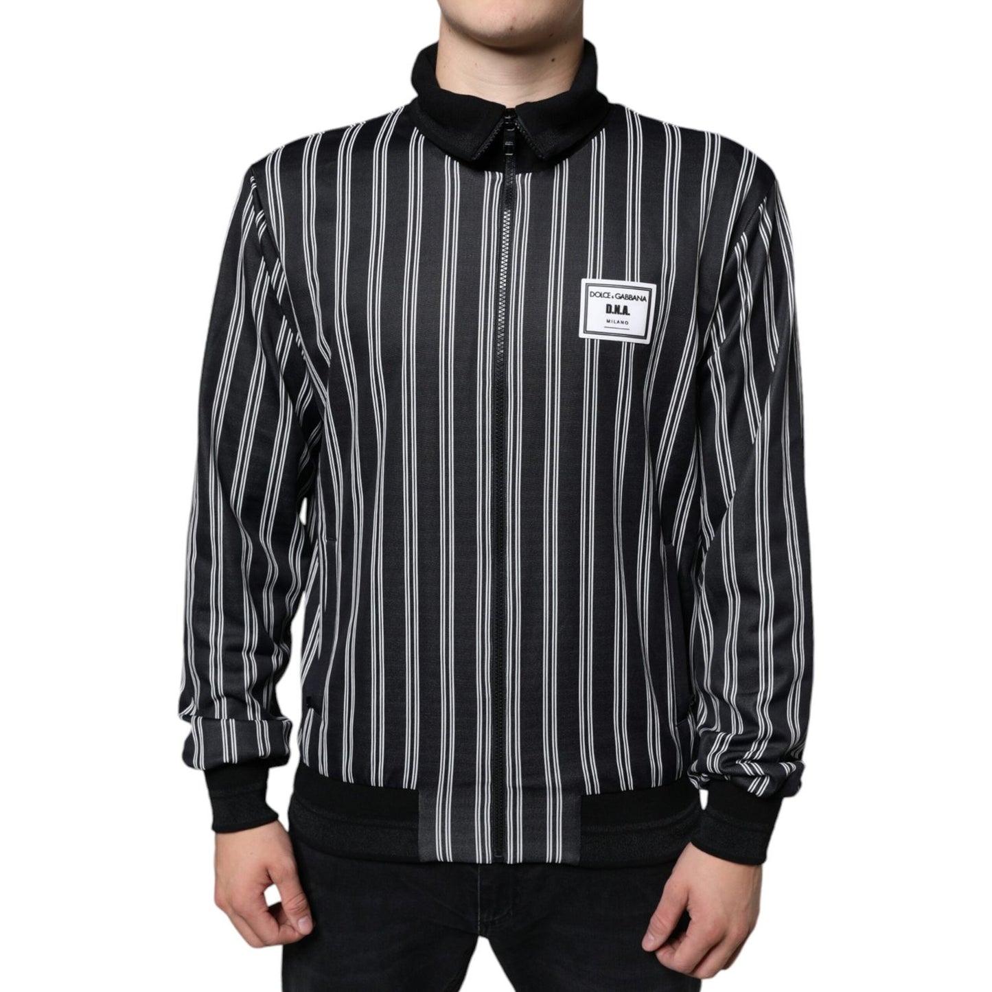 Dolce & Gabbana Black White Stripes Full Zip DNA Milano Men Sweater Dolce & Gabbana