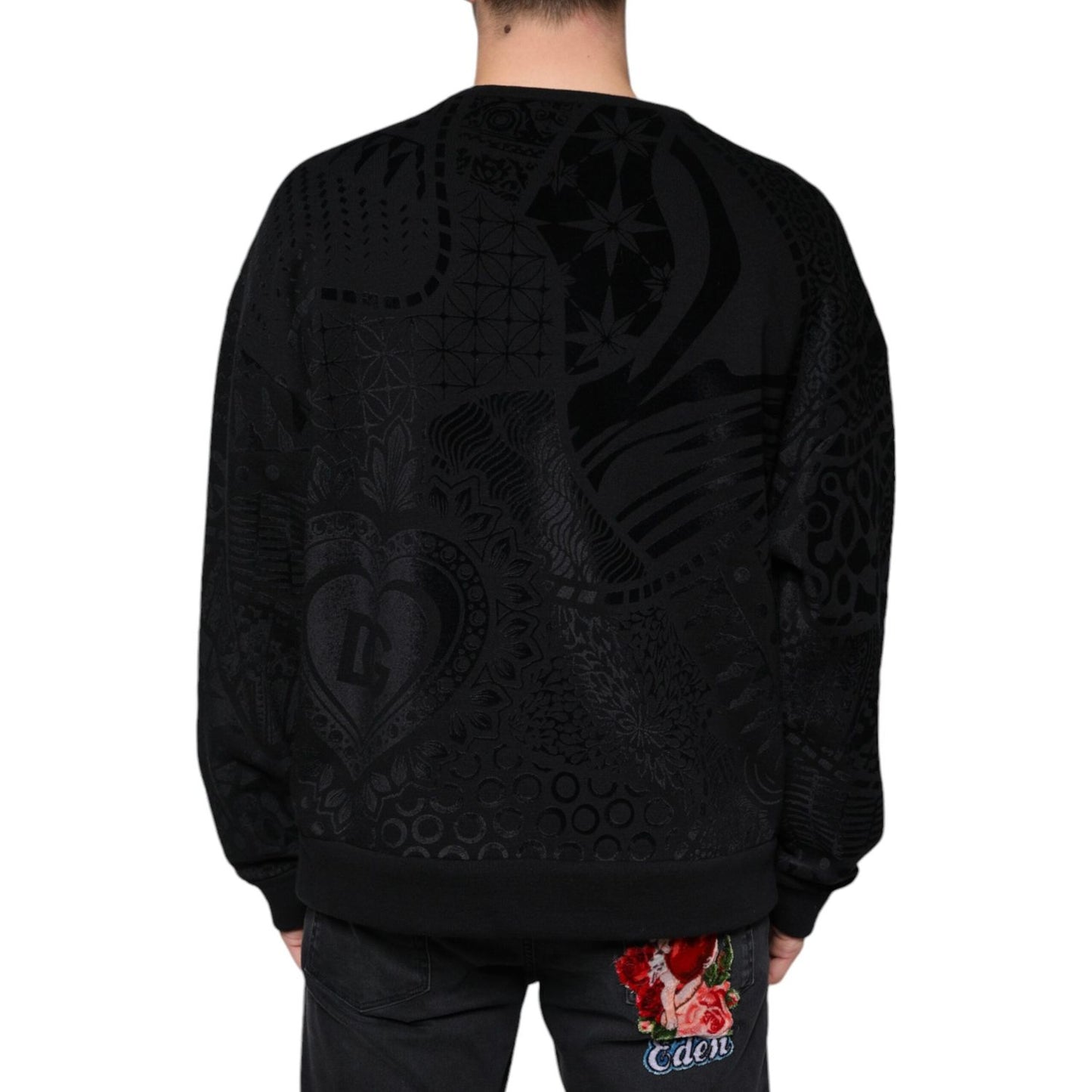 Dolce & Gabbana Black Printed Crew Neck Sweatshirt Sweater Dolce & Gabbana