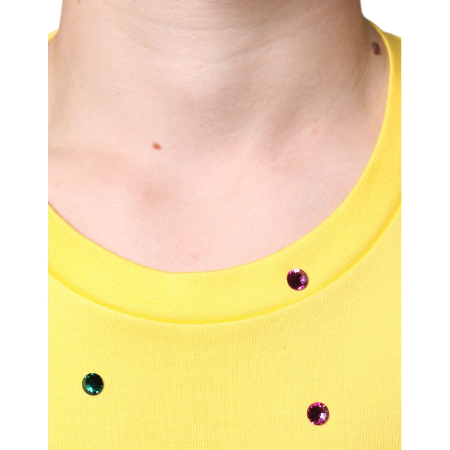 Dolce & Gabbana Yellow Cotton Crystal Sleeveless T-shirt Dolce & Gabbana