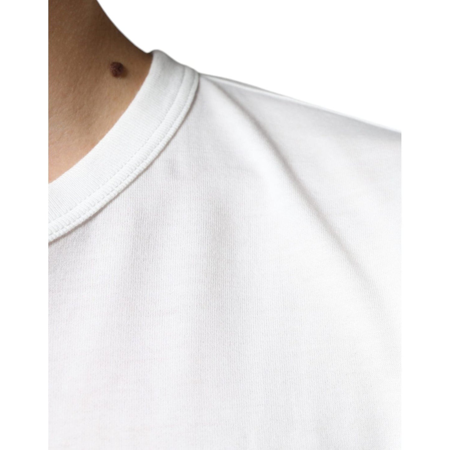 Dolce & Gabbana White Logo Embossed Cotton Crewneck T-shirt Dolce & Gabbana