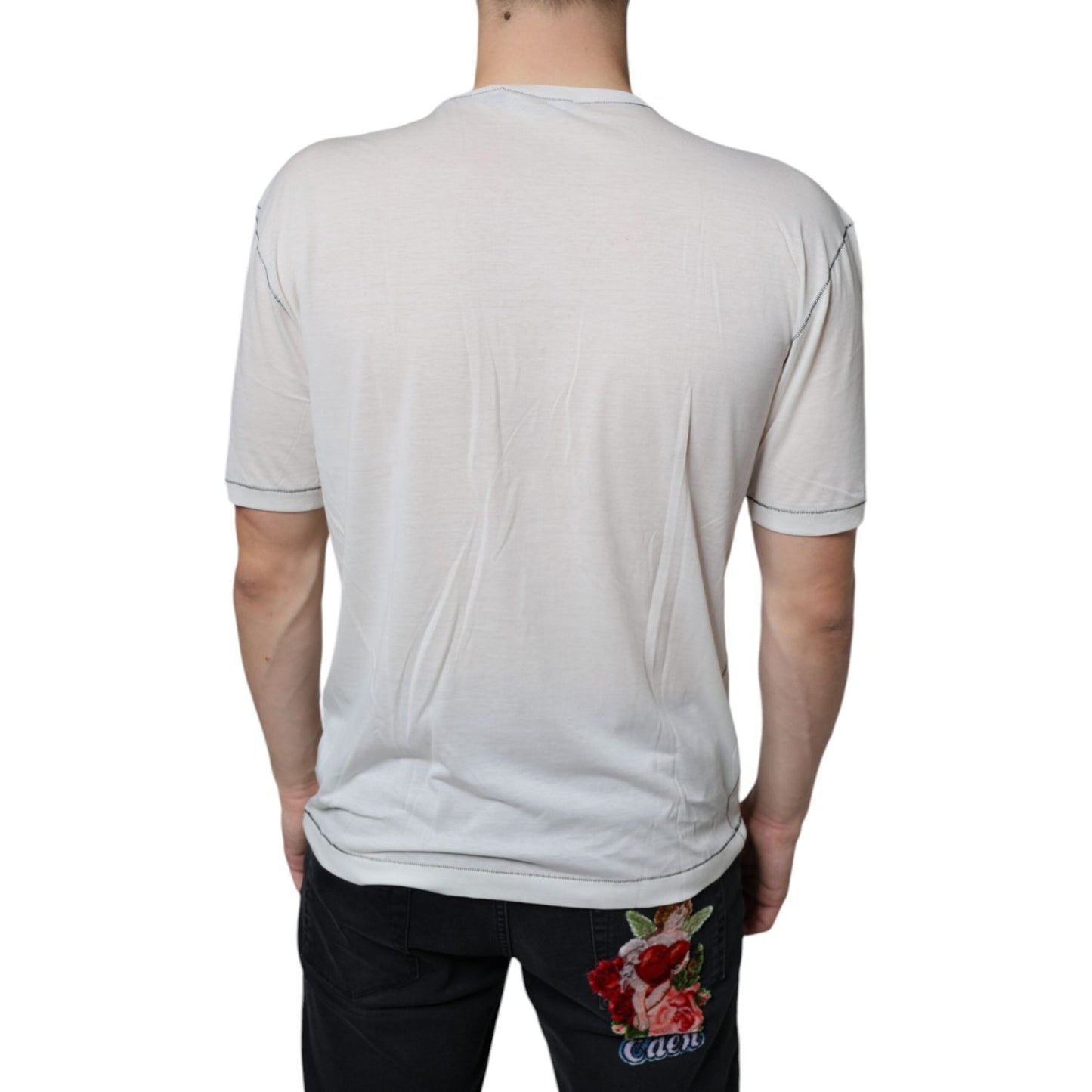 Dolce & Gabbana White Angel Crown Print Crew Neck T-shirt Dolce & Gabbana