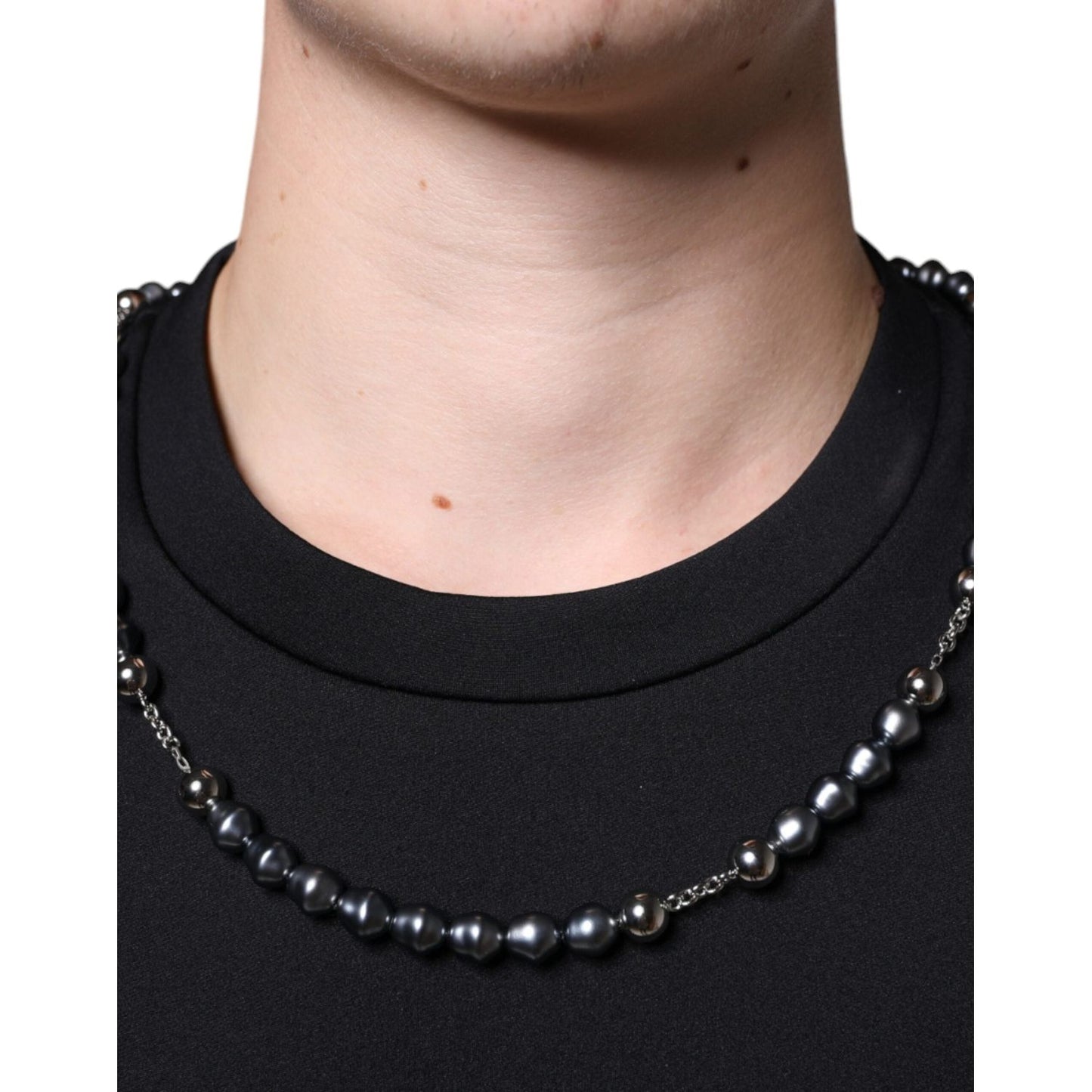 Dolce & Gabbana Black Polyester Necklace Embellished T-shirt Dolce & Gabbana