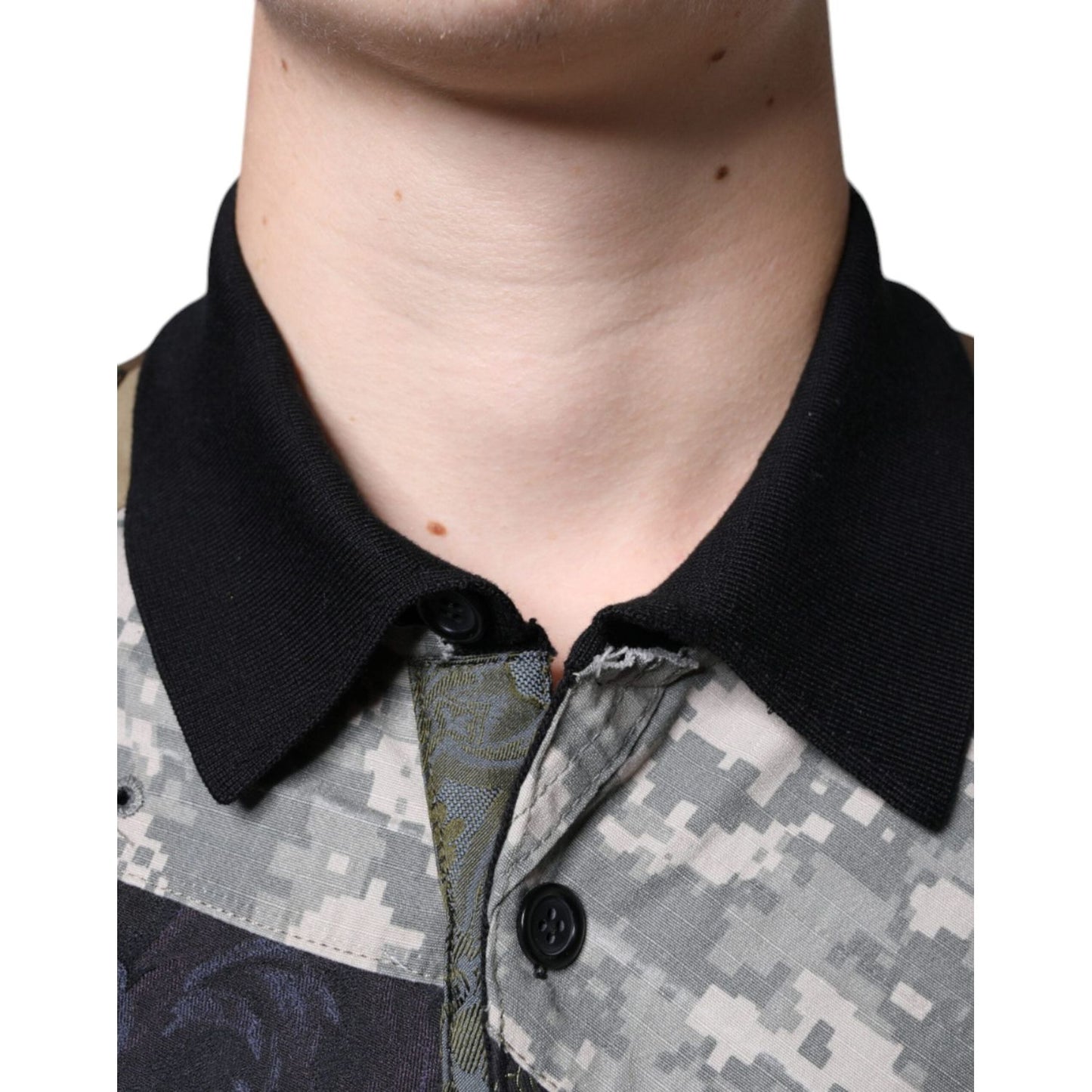 Dolce & Gabbana Multicolor Camouflage Patchwork Silk Polo T-shirt Dolce & Gabbana