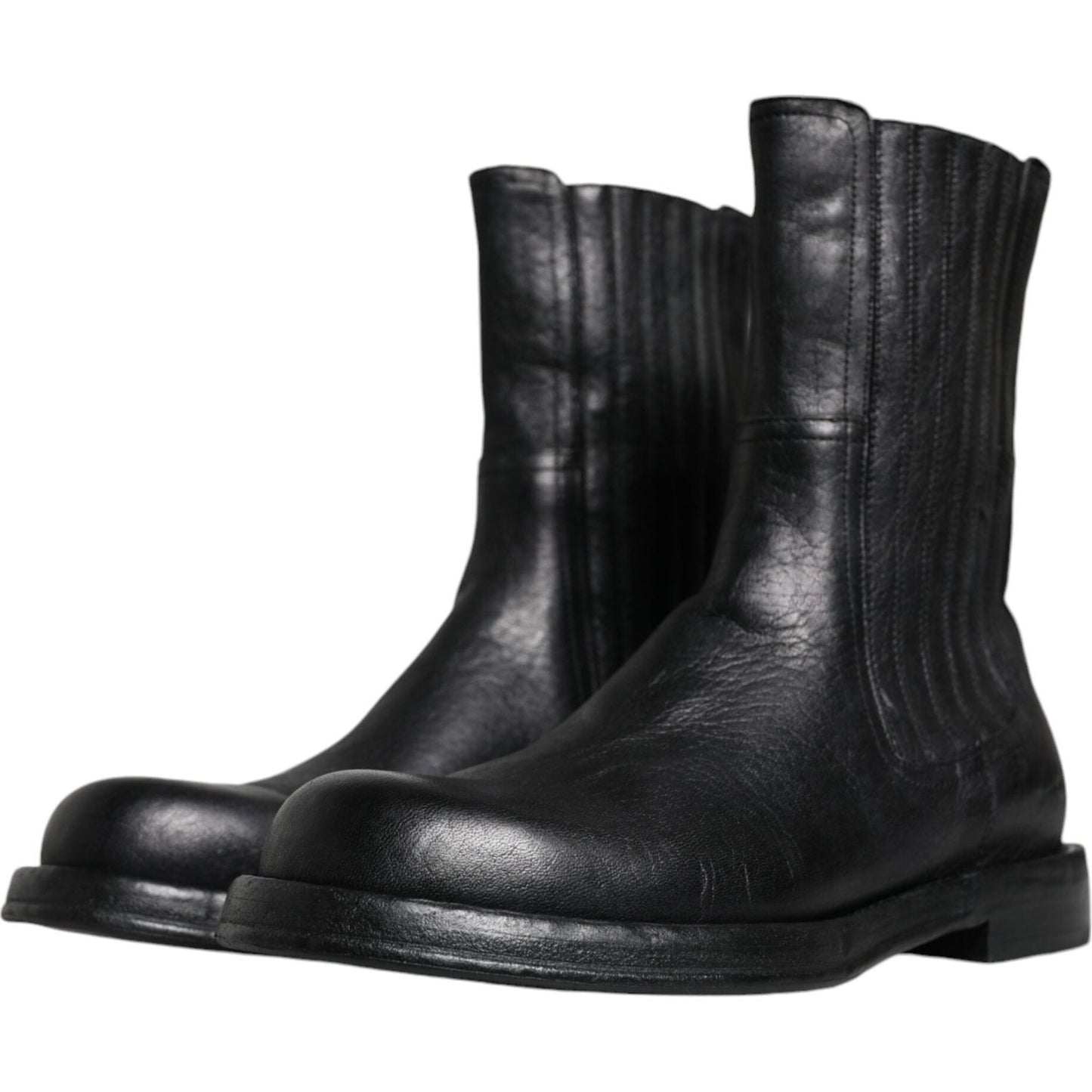 Dolce & Gabbana Black Horse Leather Mid Calf Boots Shoes Dolce & Gabbana