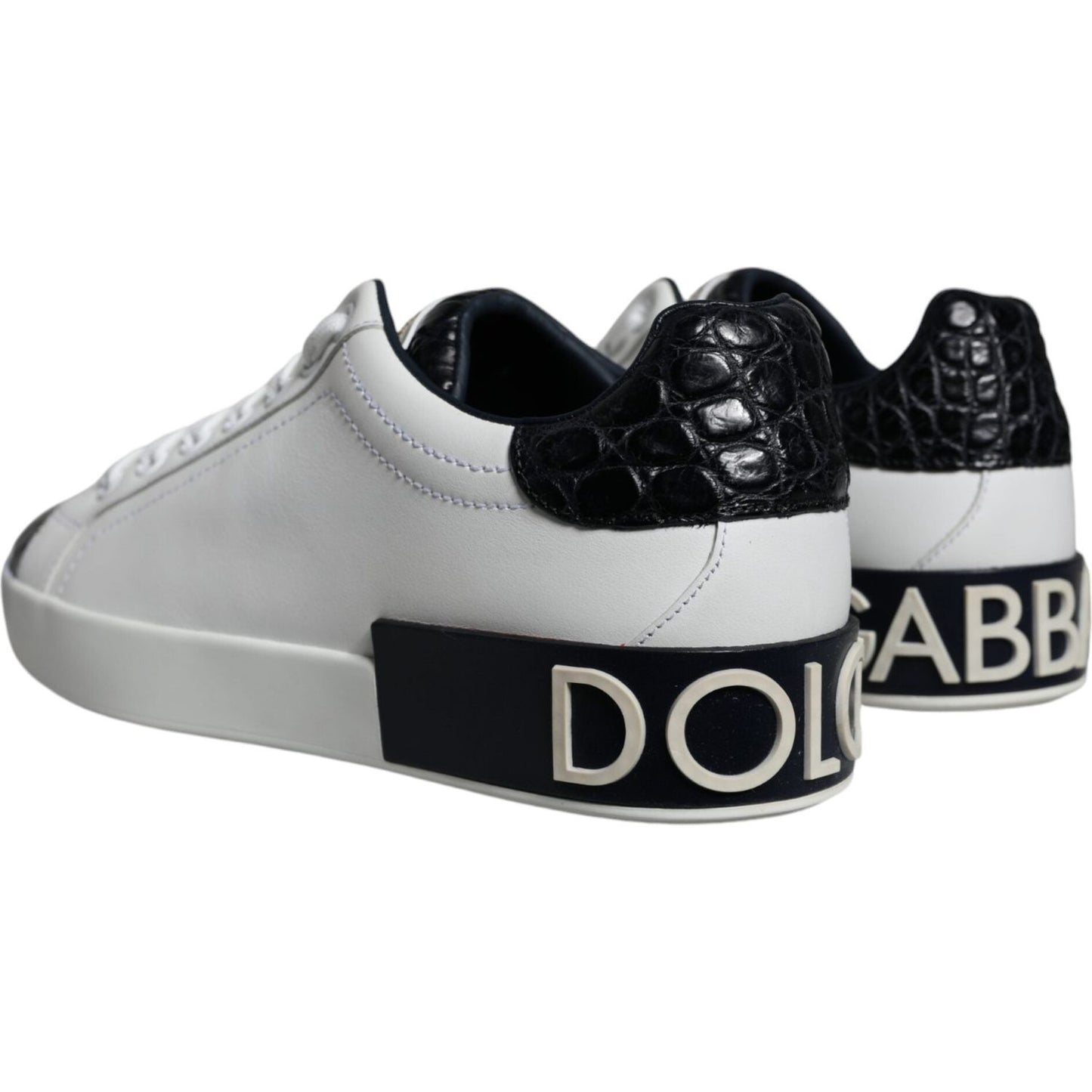 Dolce & Gabbana Black Leather Logo Portofino Sneaker Shoes Dolce & Gabbana