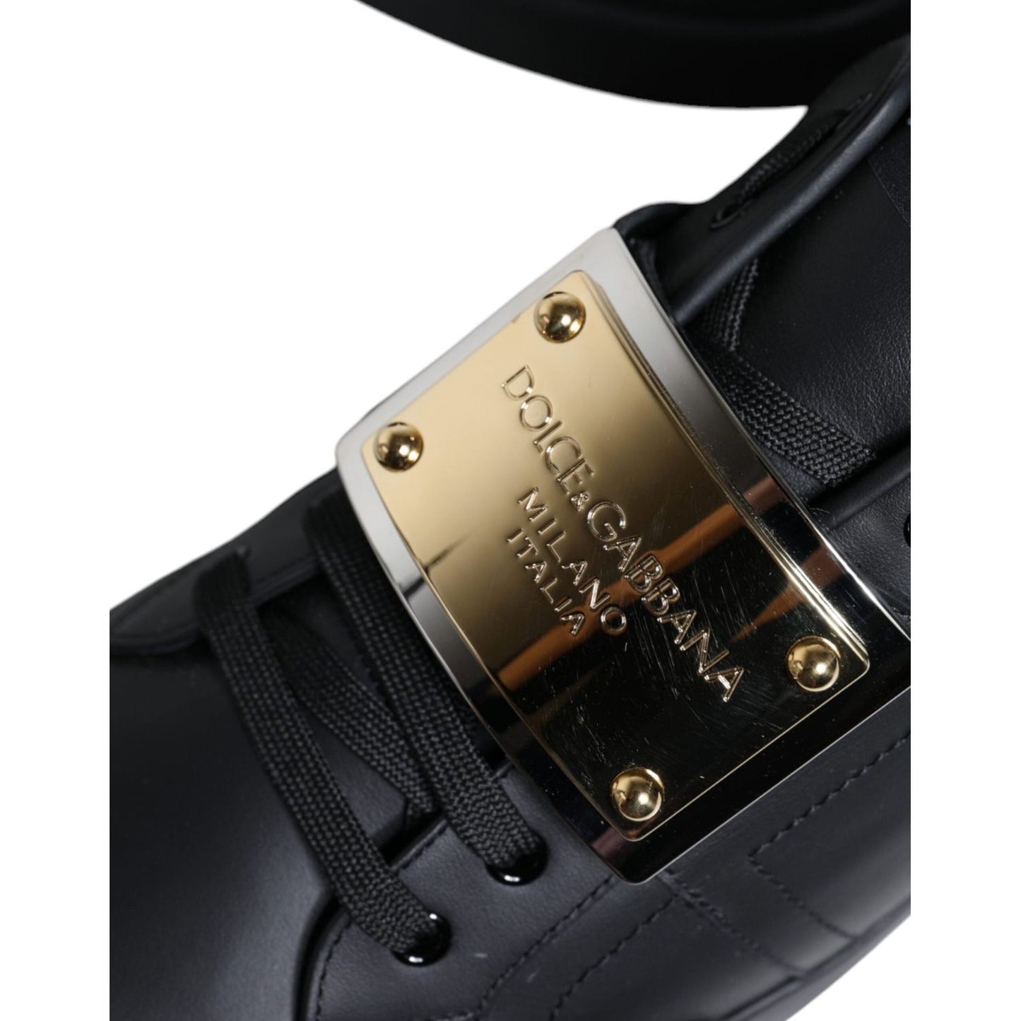 Dolce & Gabbana Black Leather Low Top Portofino Sneakers Shoes Dolce & Gabbana