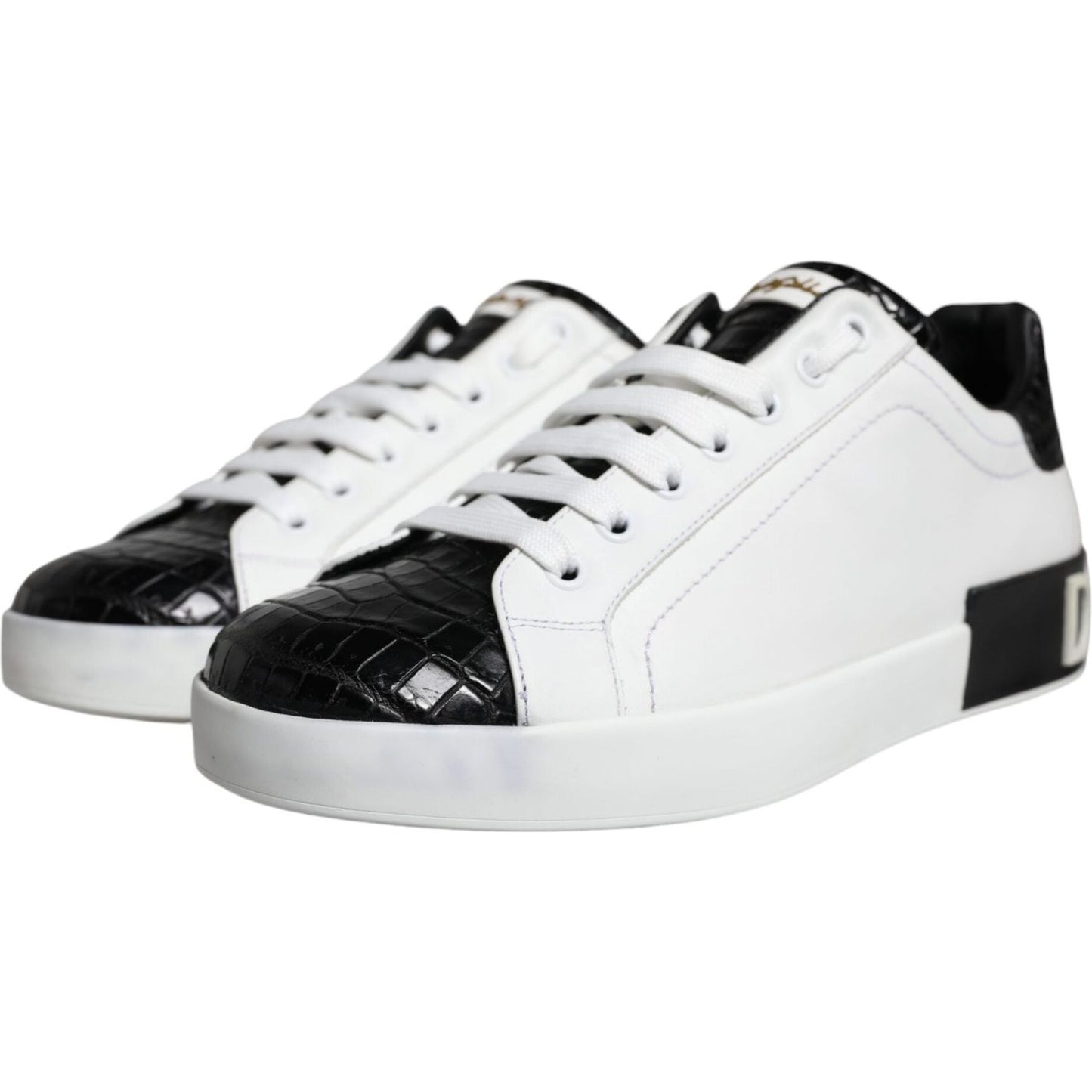 Dolce & Gabbana Black Leather Logo Portofino Sneaker Shoes Dolce & Gabbana