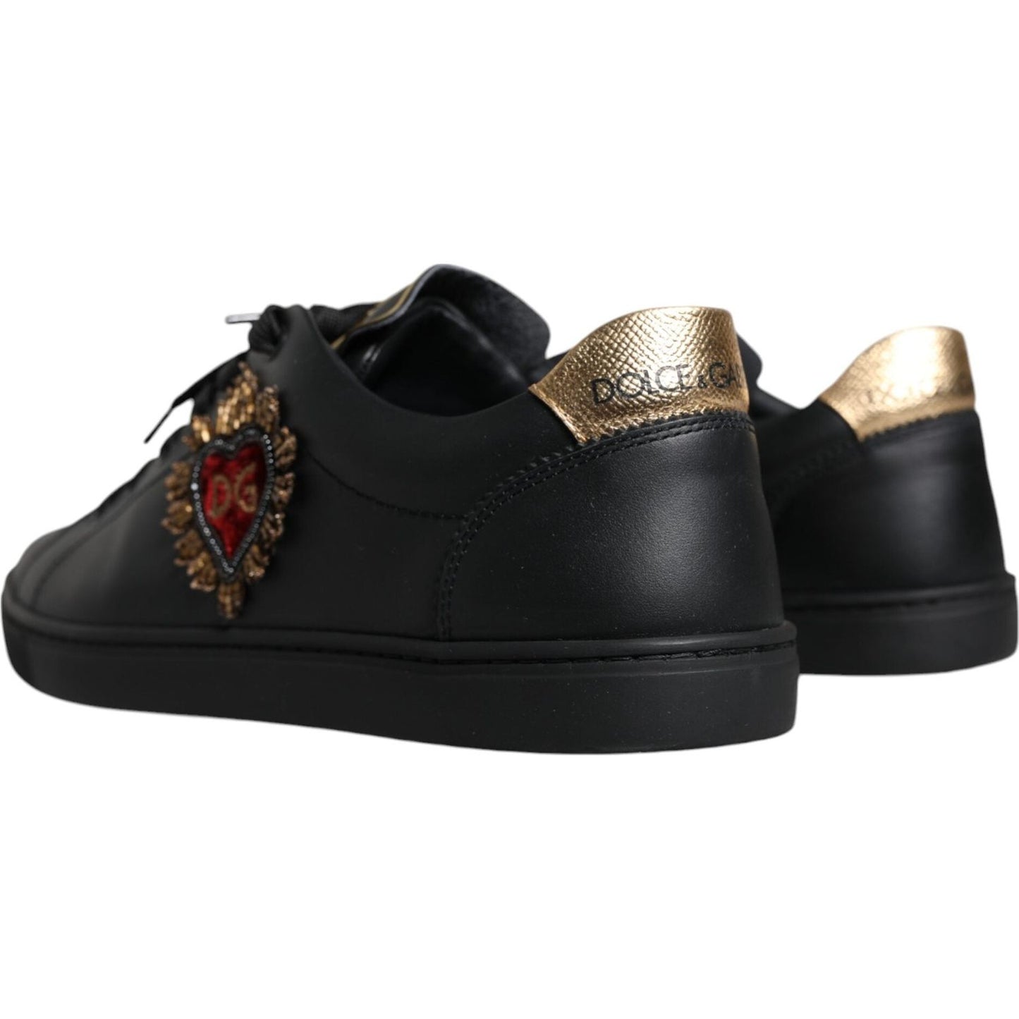 Dolce & Gabbana Black Leather Heart Low Top Casual Sneaker Shoes Dolce & Gabbana