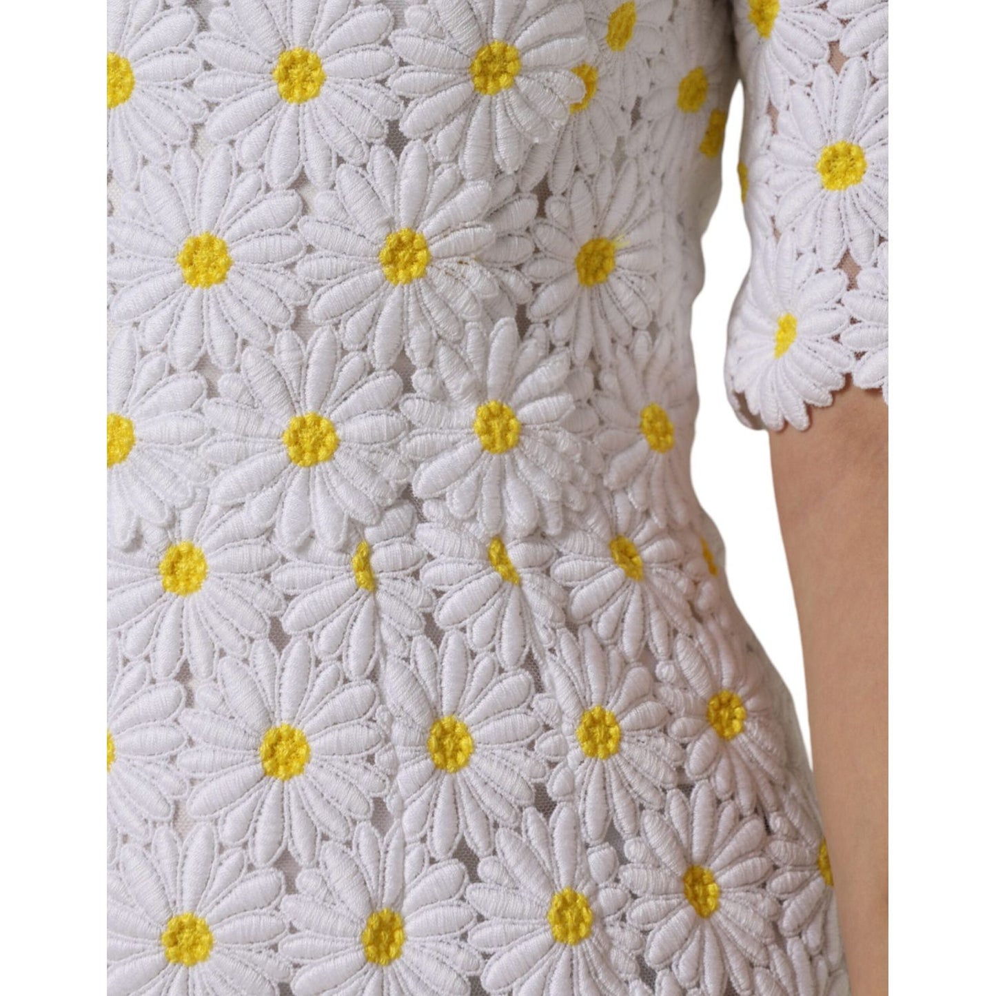 Dolce & Gabbana White Daisy Macrame Lace Sheath Midi Dress Dolce & Gabbana