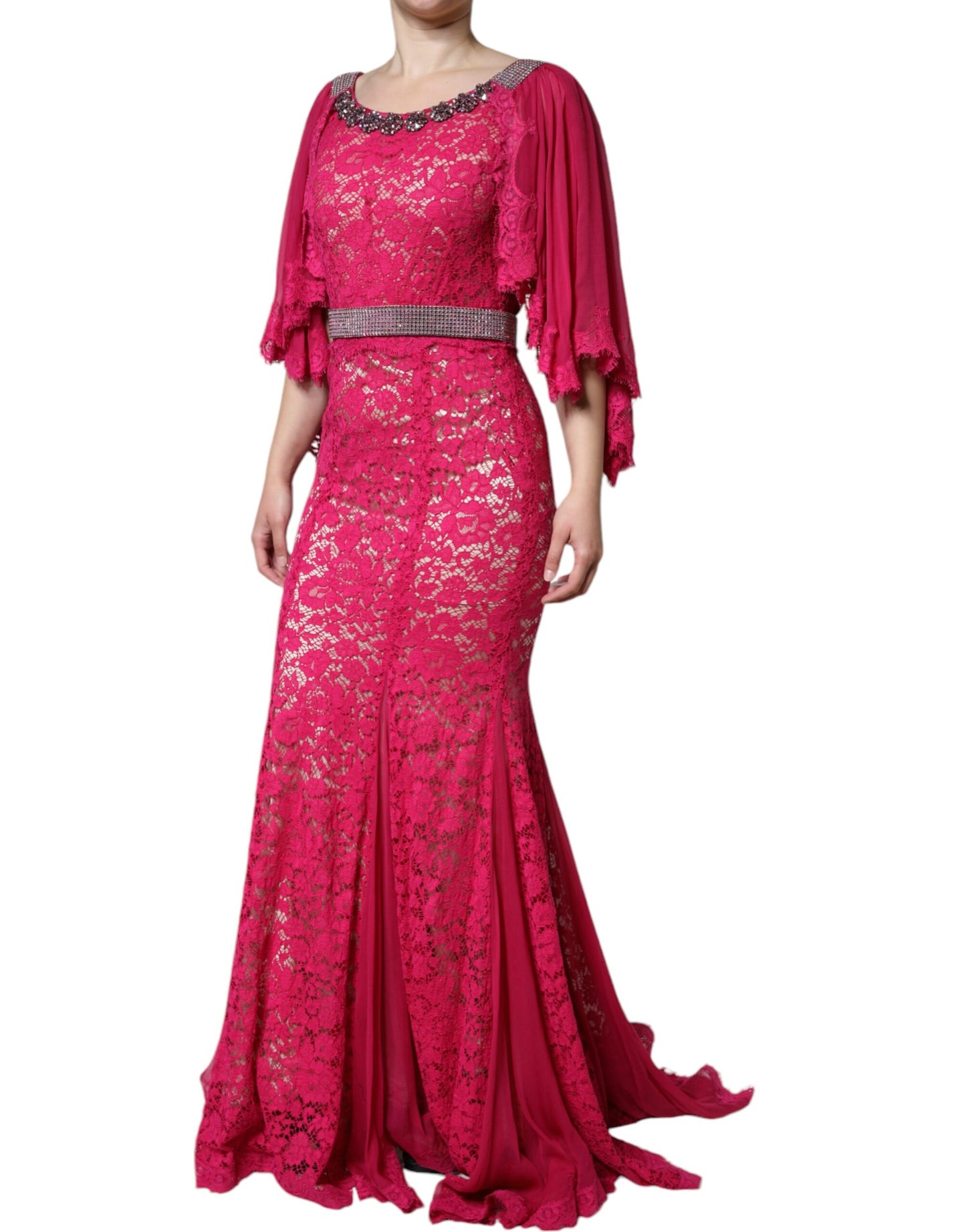 Dolce & Gabbana Pink Lace Crystal Sheath Long Gown Dress Dolce & Gabbana