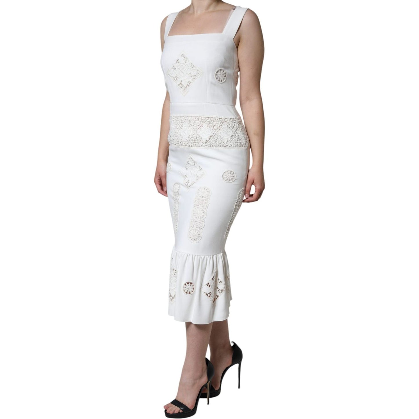 Dolce & Gabbana White Lace Viscose Bodycon Sheath Midi Dress Dolce & Gabbana