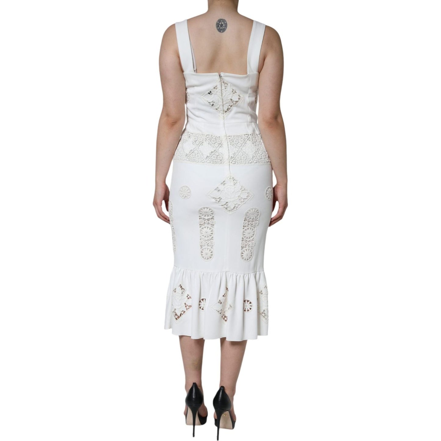 Dolce & Gabbana White Lace Viscose Bodycon Sheath Midi Dress Dolce & Gabbana