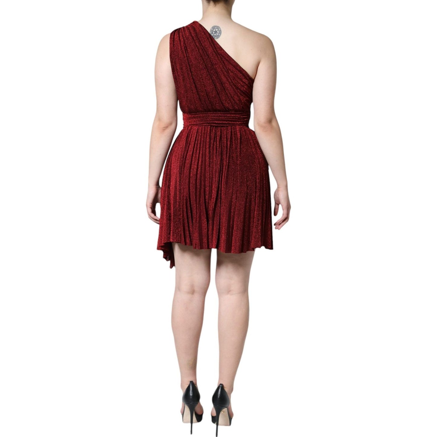 Dolce & Gabbana Red One Shoulder Pleated A-line Mini Dress Dolce & Gabbana