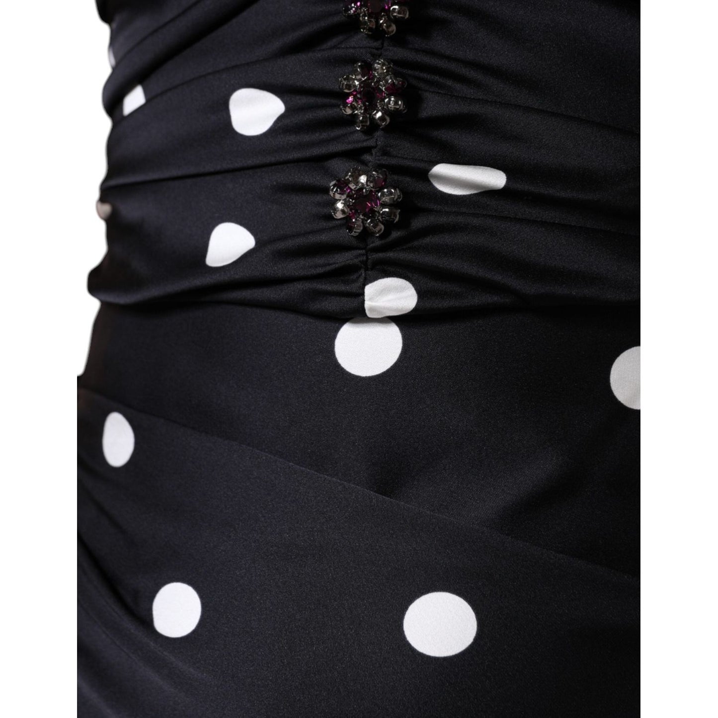 Dolce & Gabbana Black Silk Polka Dot Vneck Tassel Midi Dress Dolce & Gabbana