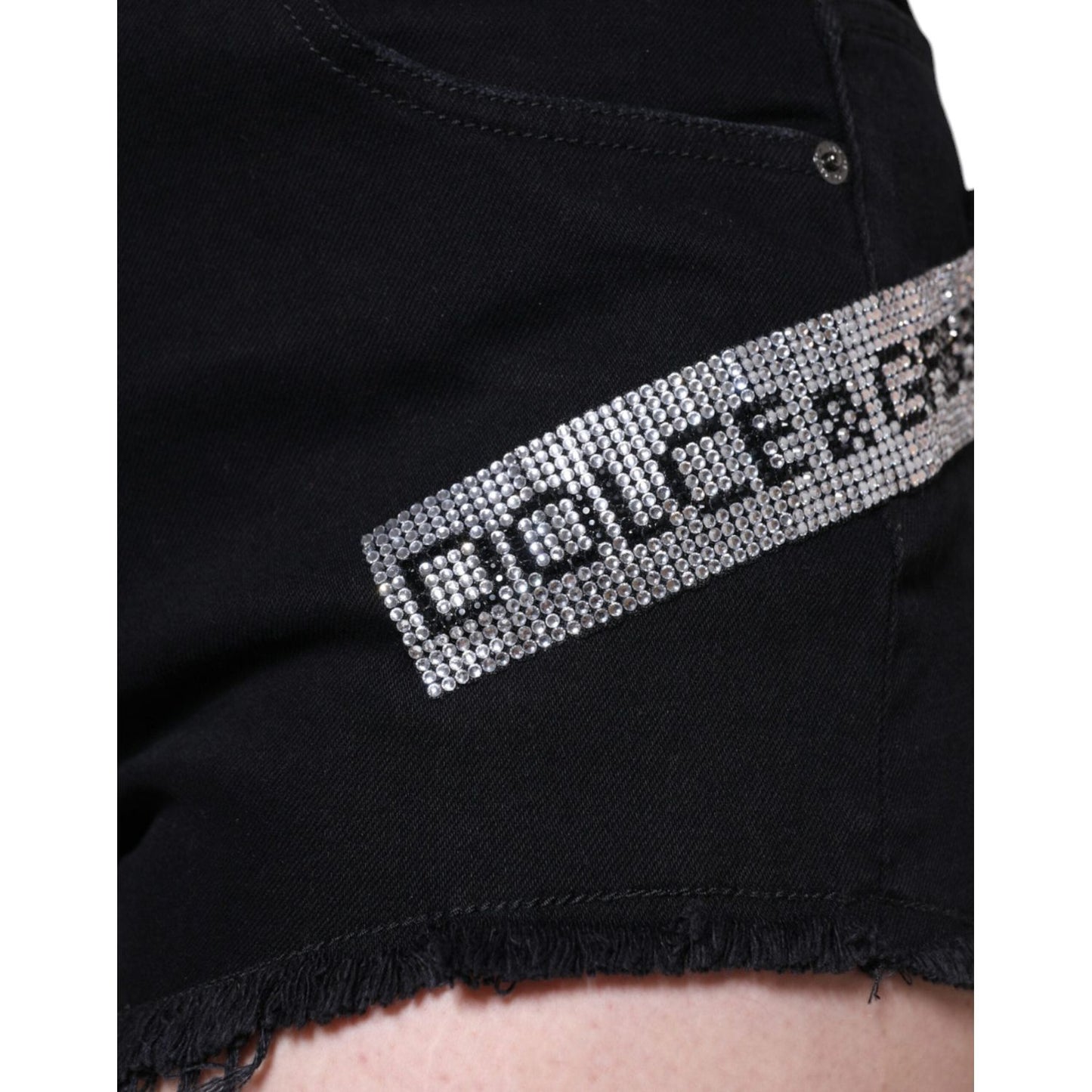 Dolce & Gabbana Black Cotton Stretch Strass Hot Pants Shorts Dolce & Gabbana