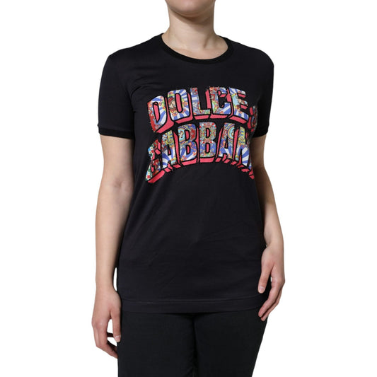 Dolce & Gabbana Black Cotton Logo Print Round Neck T-shirt Dolce & Gabbana