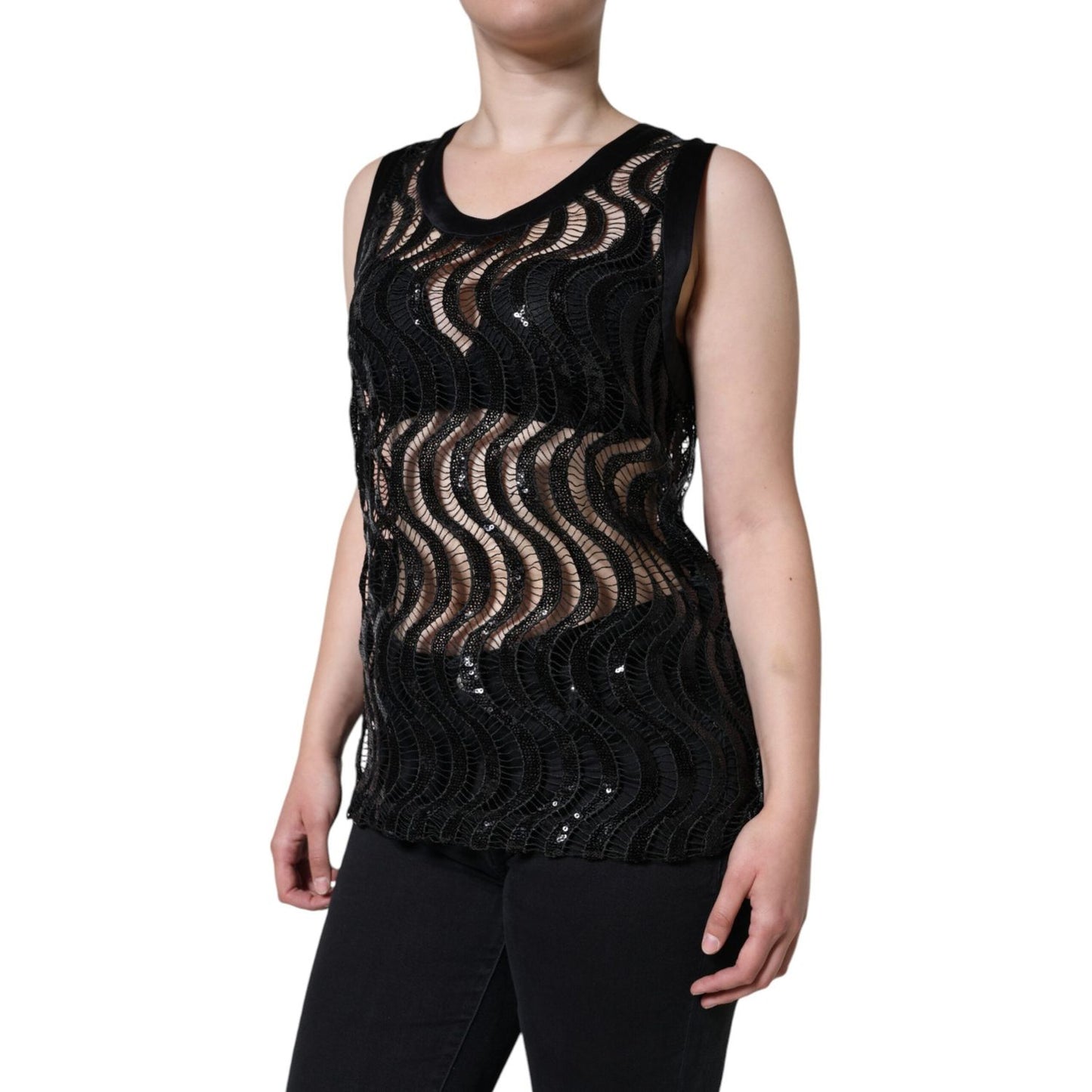 Dolce & Gabbana Black Sequin Sleeveless Tank Blouse Top Dolce & Gabbana