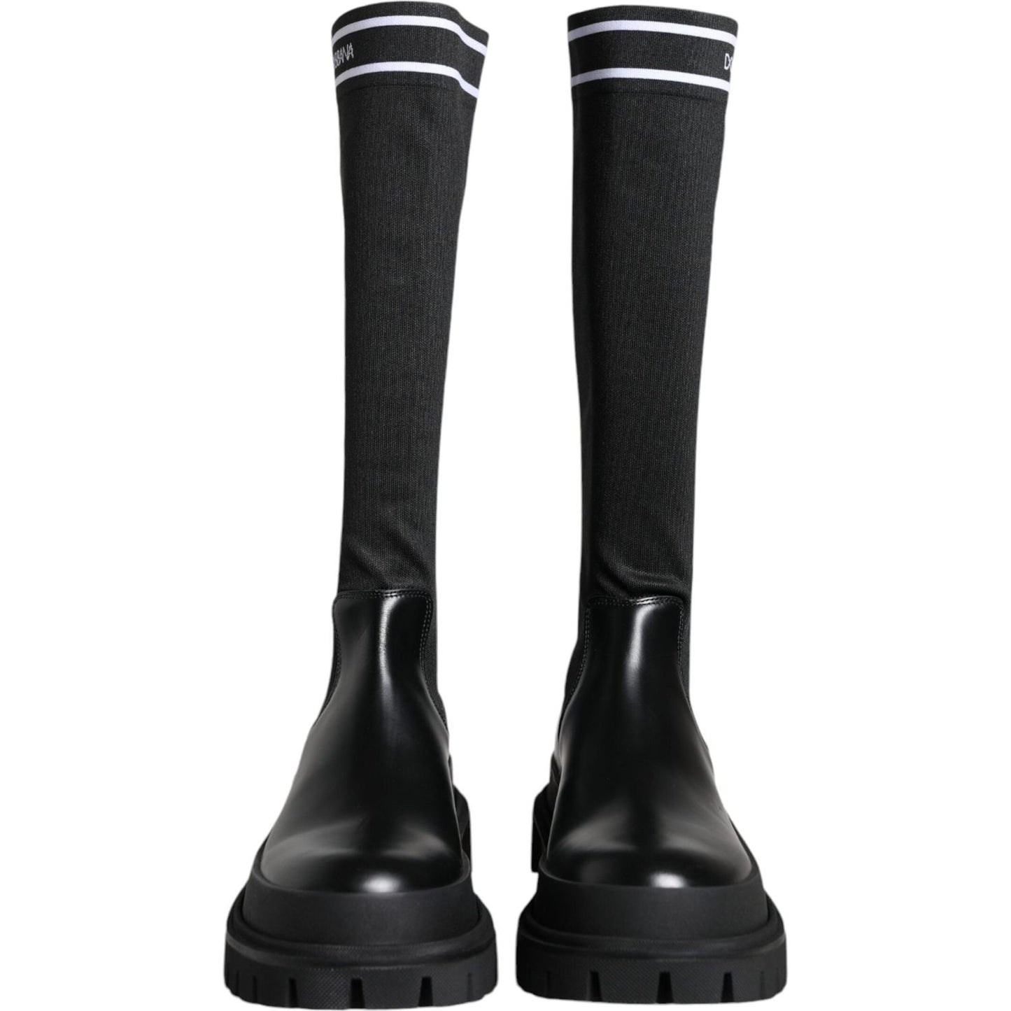 Dolce & Gabbana Black White Polyester Socks High Boots Shoes Dolce & Gabbana