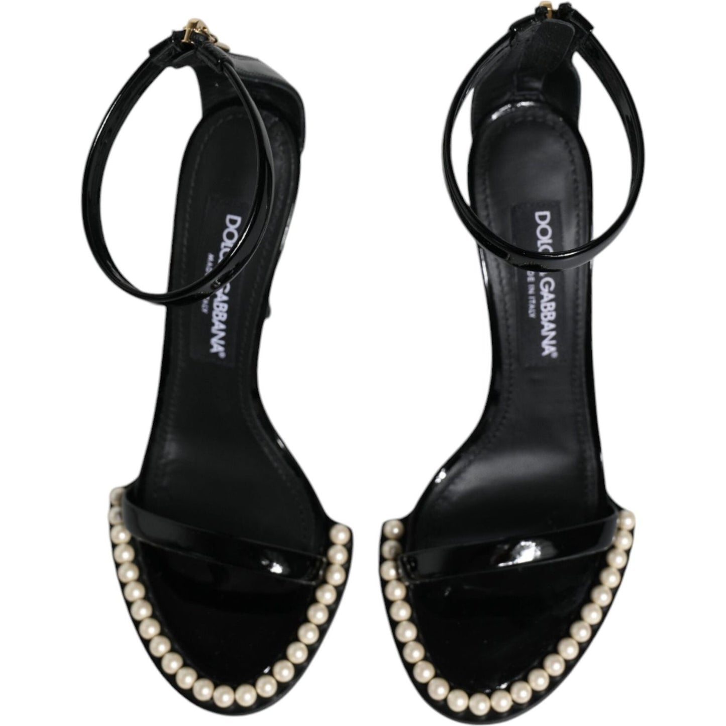 Dolce & Gabbana Black Keira Leather Faux Pearl Sandals Heels Shoes Dolce & Gabbana