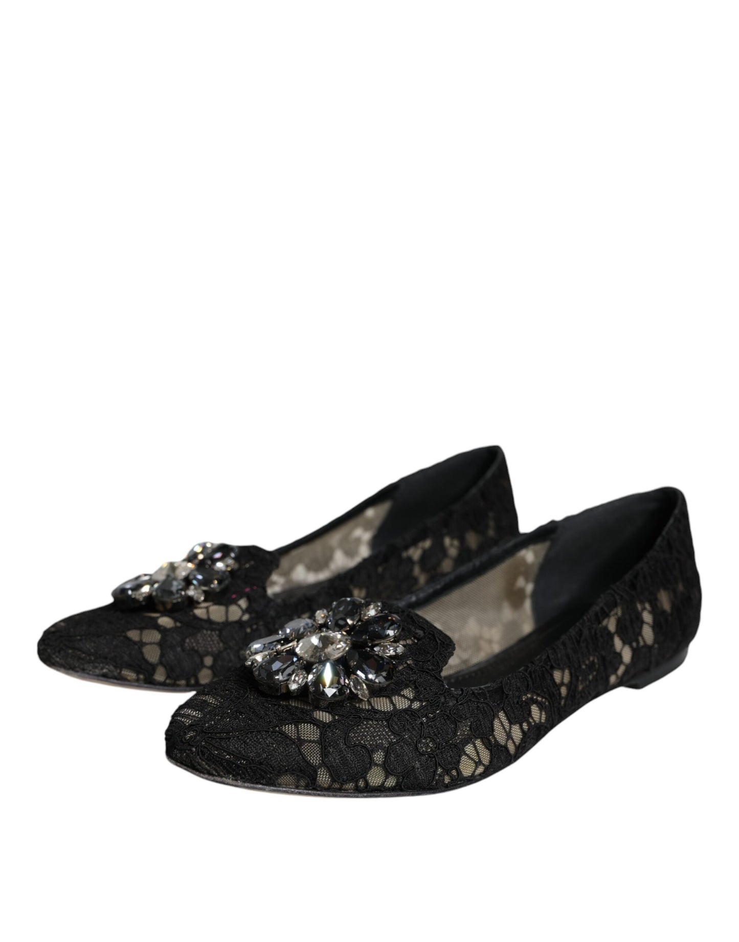 Dolce & Gabbana Black Lace Crystal Ballet Flats Loafer Shoes Dolce & Gabbana