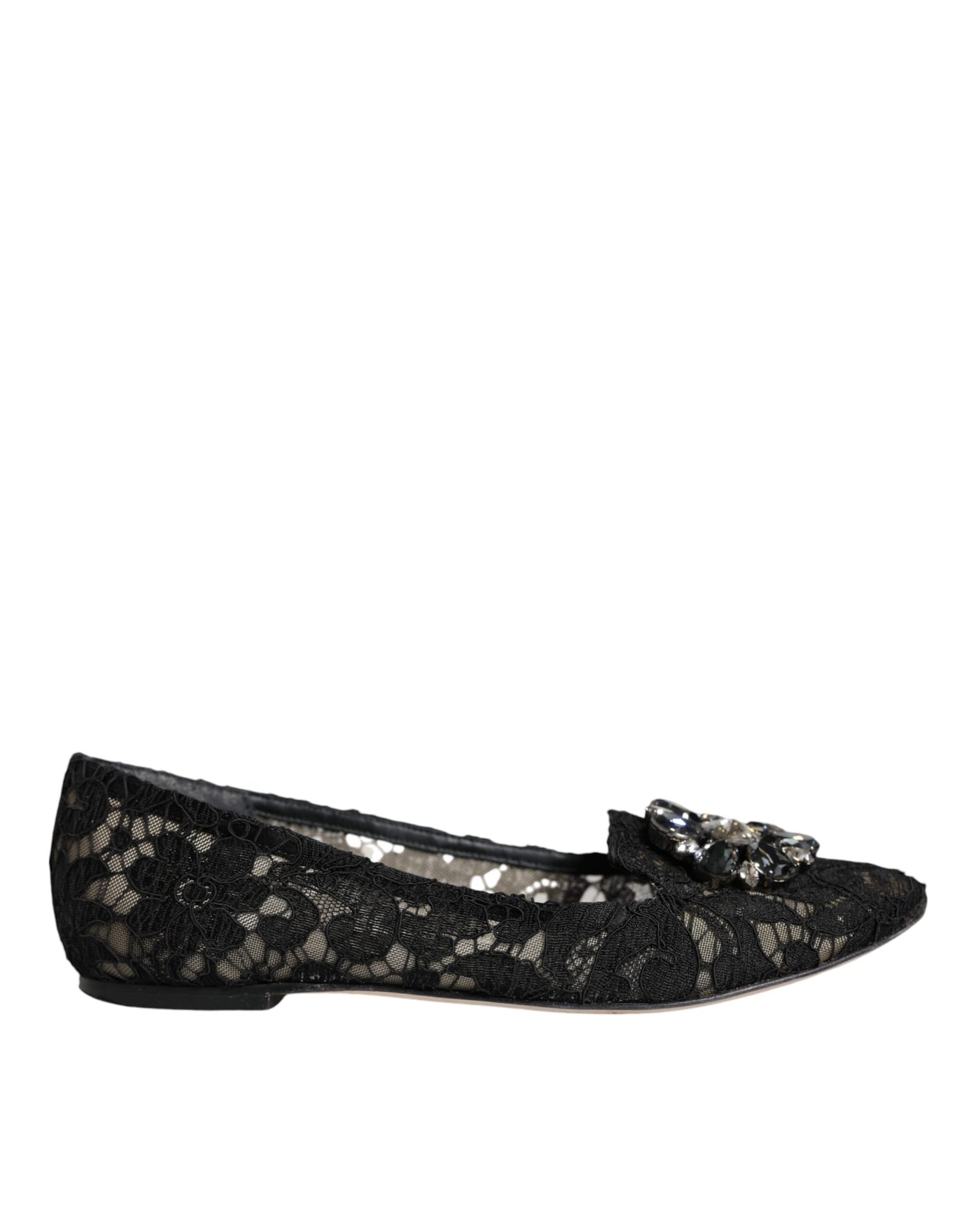 Dolce & Gabbana Black Lace Crystal Ballet Flats Loafer Shoes Dolce & Gabbana