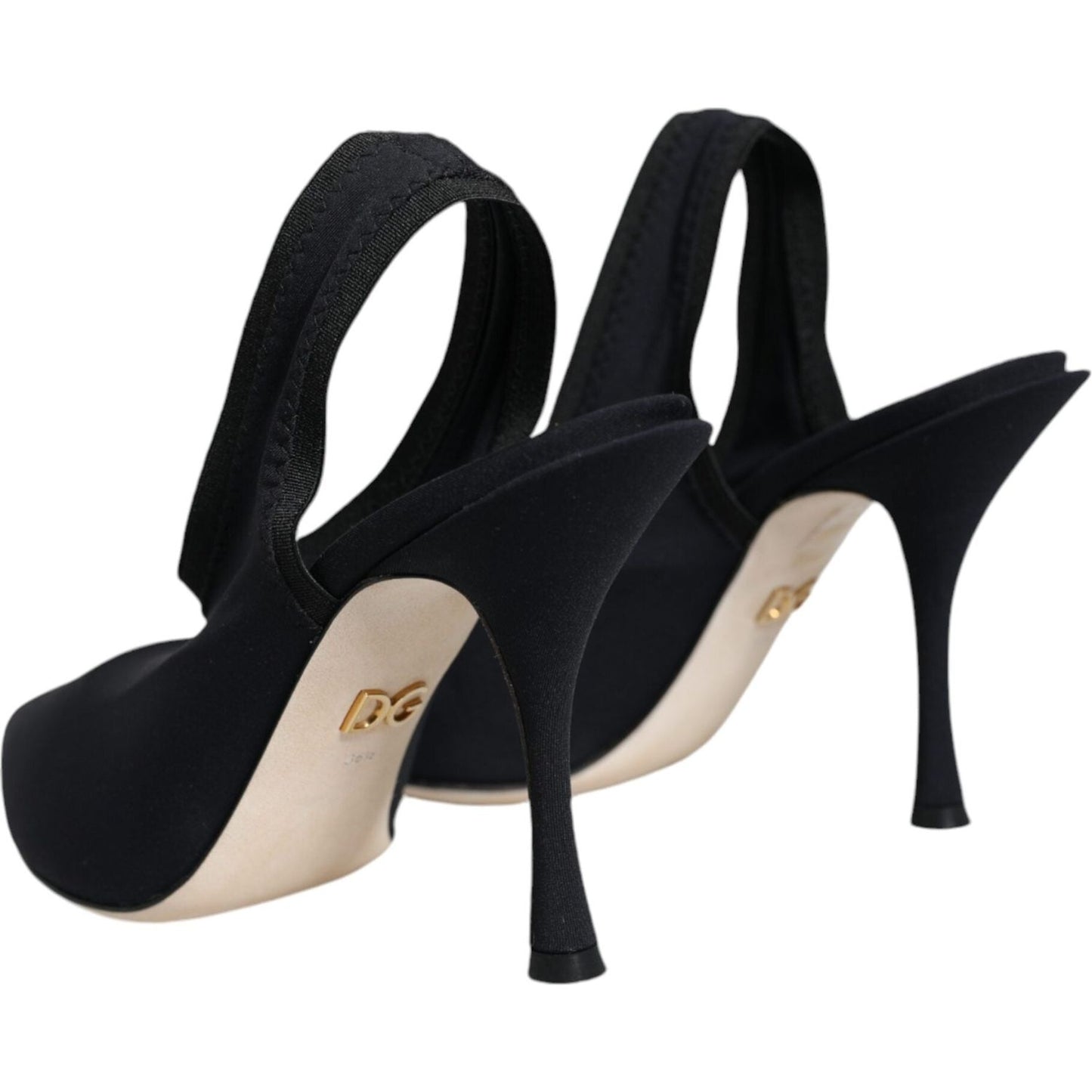 Dolce & Gabbana Black Jersey Stretch Heels Slingback Shoes Dolce & Gabbana