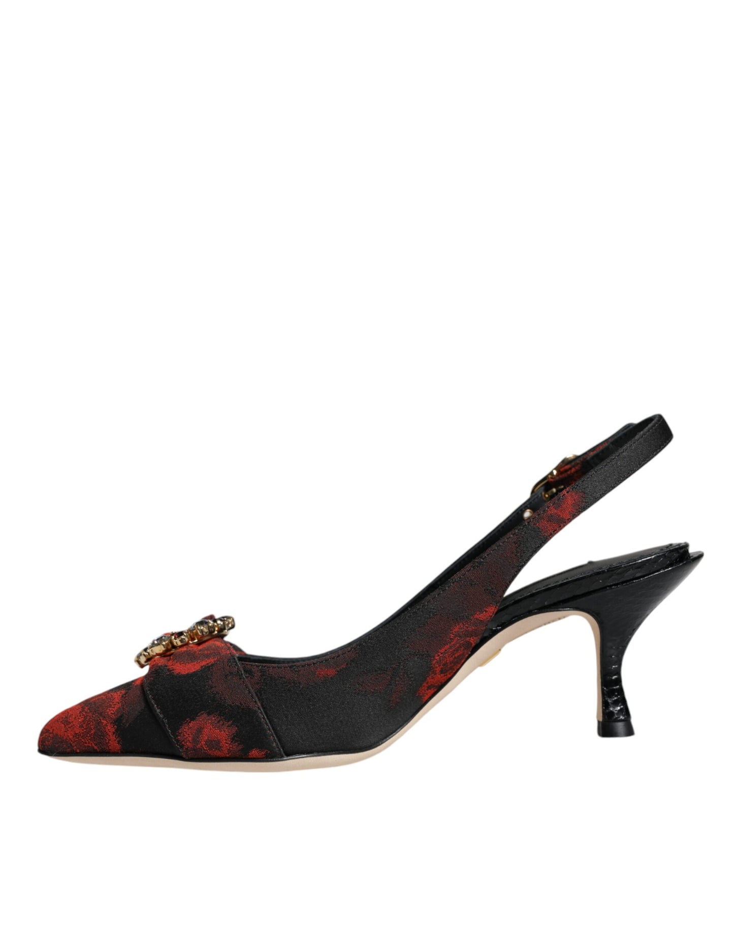 Dolce & Gabbana Black Red Floral Crystal Heel Slingback Shoes Dolce & Gabbana