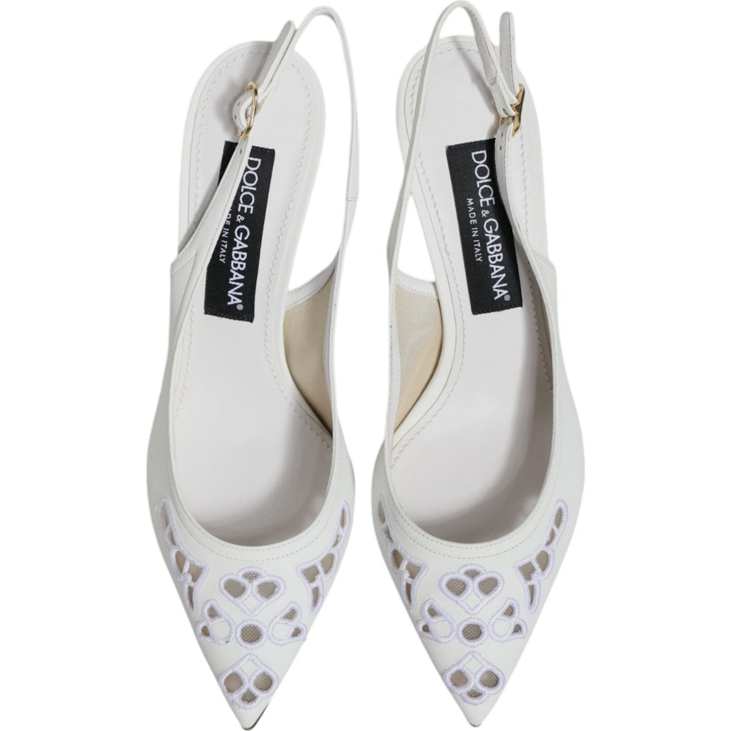 Dolce & Gabbana White Leather Stiletto Heels Slingback Shoes Dolce & Gabbana