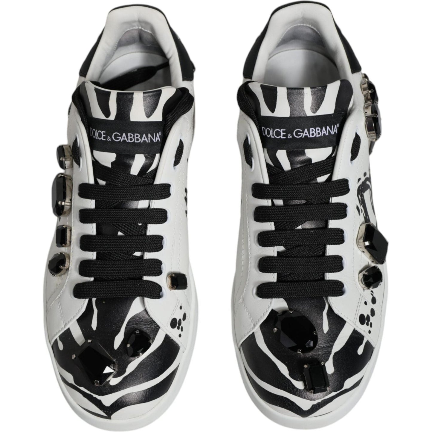 Dolce & Gabbana White Crystal Portofino Low Top Sneaker Shoes Dolce & Gabbana