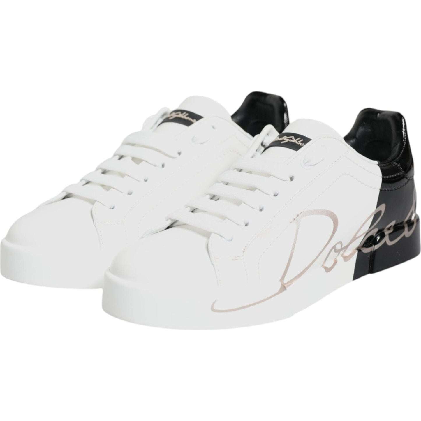 Dolce & Gabbana White Black Portofino Low Top Sneakers Shoes Dolce & Gabbana