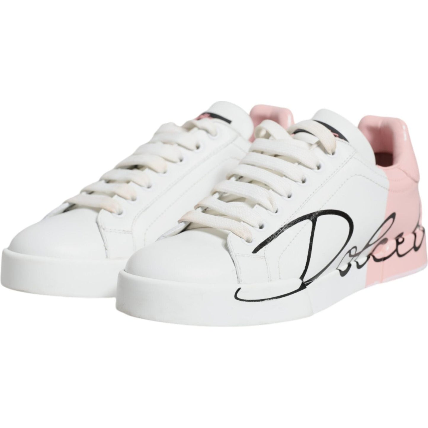 Dolce & Gabbana White Pink Portofino Low Top Sneakers Shoes Dolce & Gabbana