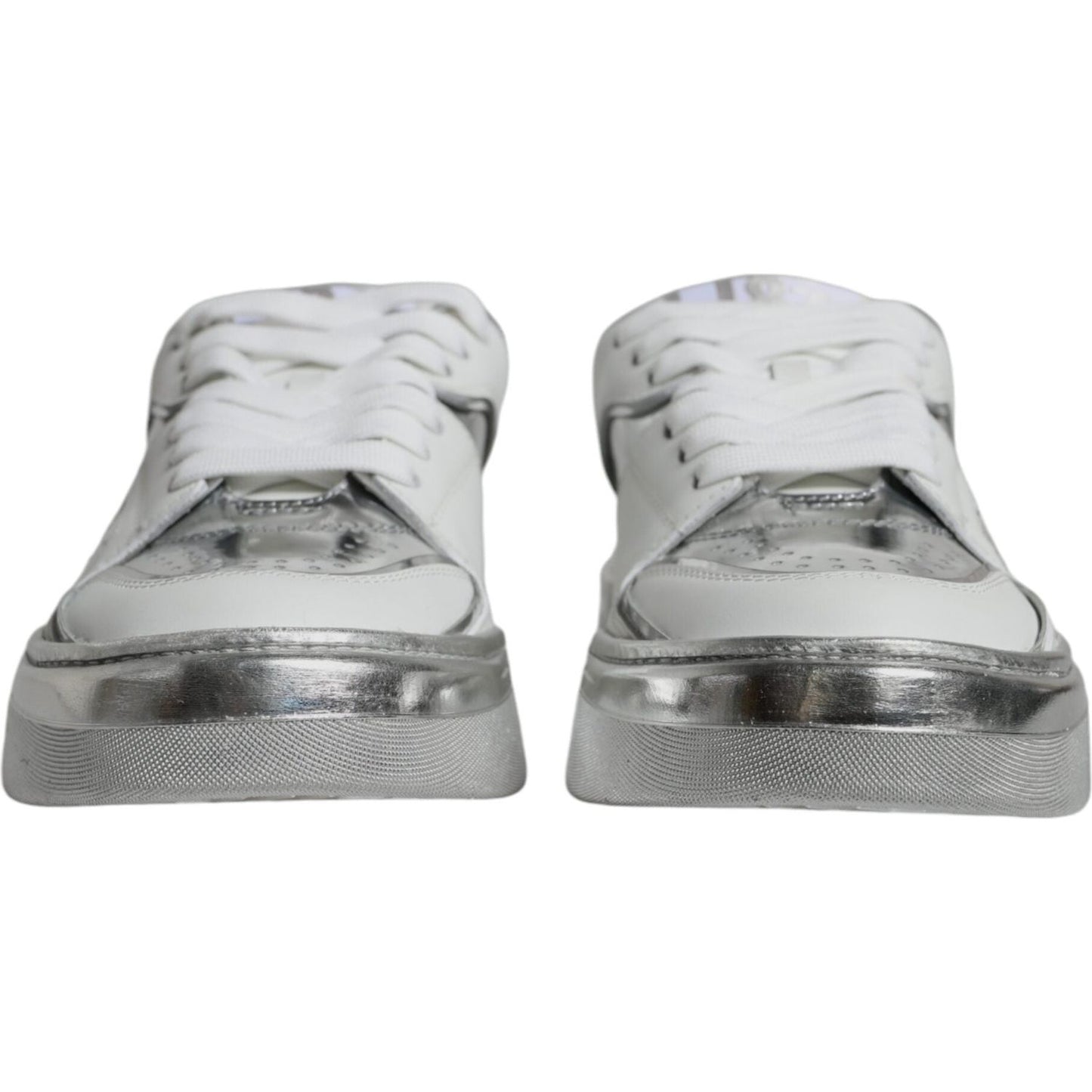 Dolce & Gabbana White Silver Leather Low Top Sneakers Shoes Dolce & Gabbana