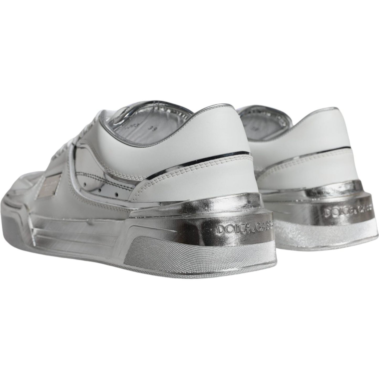 Dolce & Gabbana White Silver Leather Low Top Sneakers Shoes Dolce & Gabbana