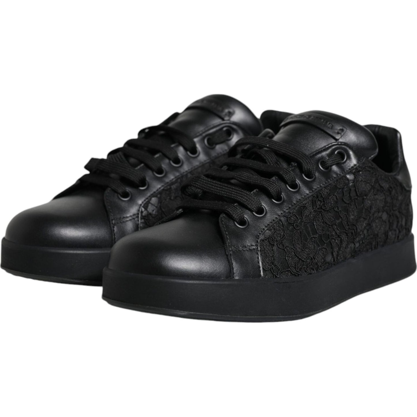 Dolce & Gabbana Black Lace Leather Low Top Sneakers Shoes Dolce & Gabbana