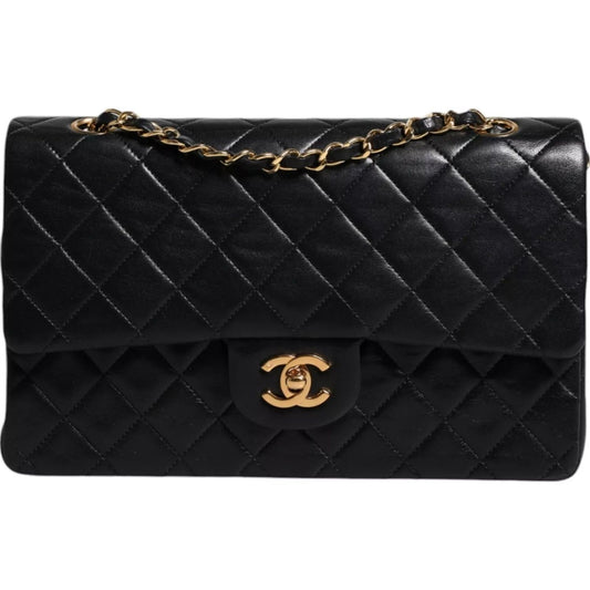 Chanel Black Lambskin Medium Classic Double Flap Quilted Gold Shoulder Bag Chanel