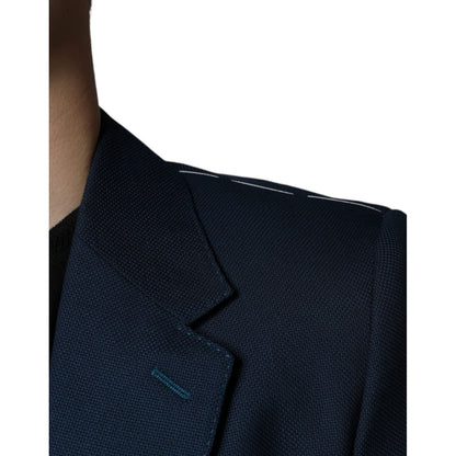 Dolce & Gabbana Blue Wool Logo Single Breasted Coat Blazer
