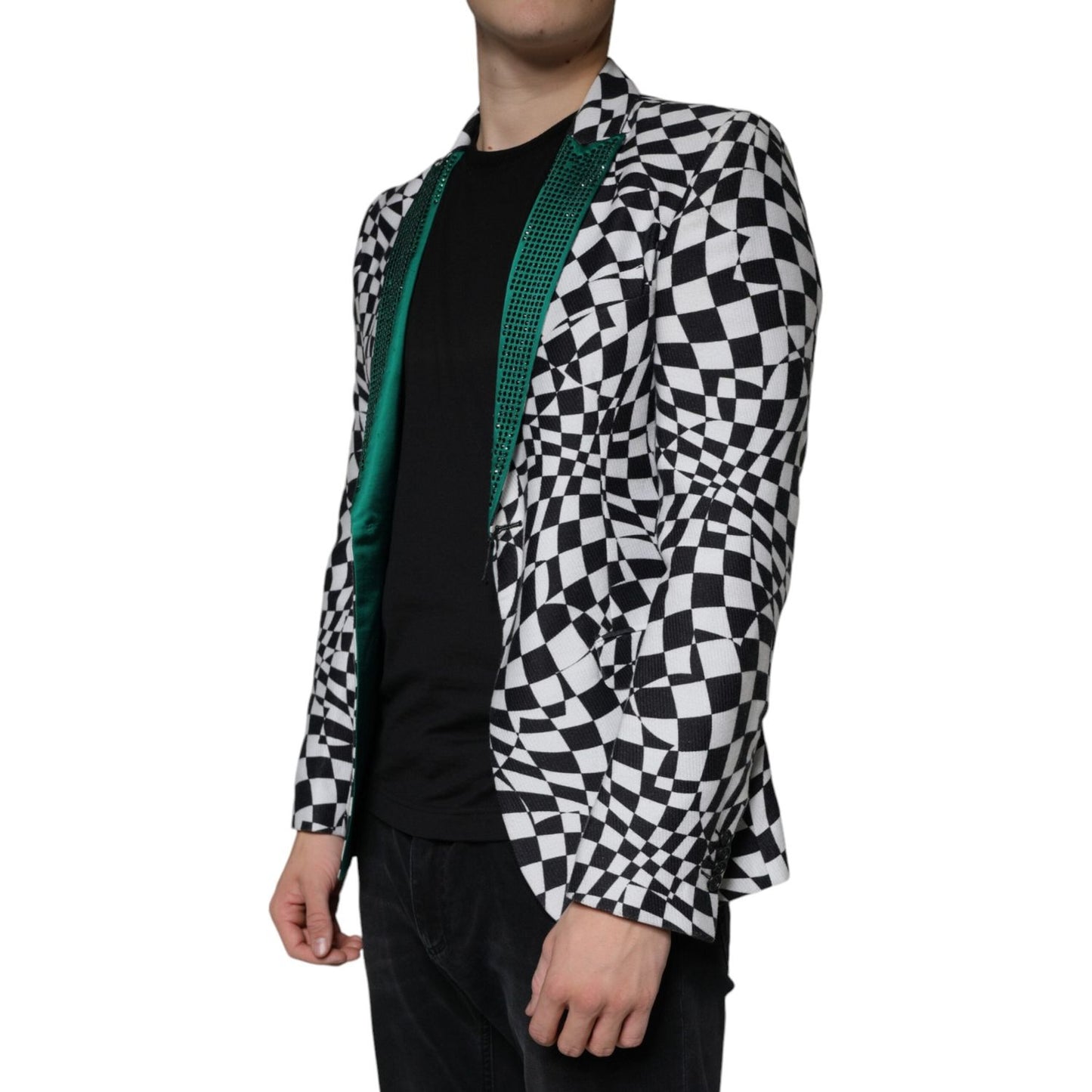 John Richmond Black White Checkered Crystal Single Breasted Blazer John Richmond