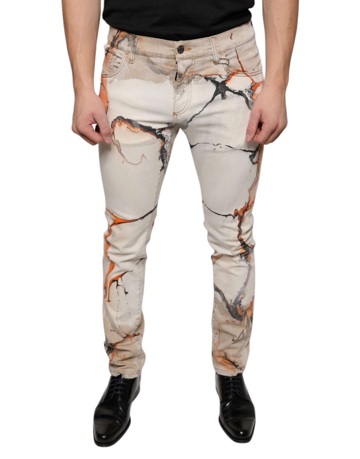 Dolce & Gabbana Beige Cotton Dye Slim Fit Men Denim Jeans Dolce & Gabbana