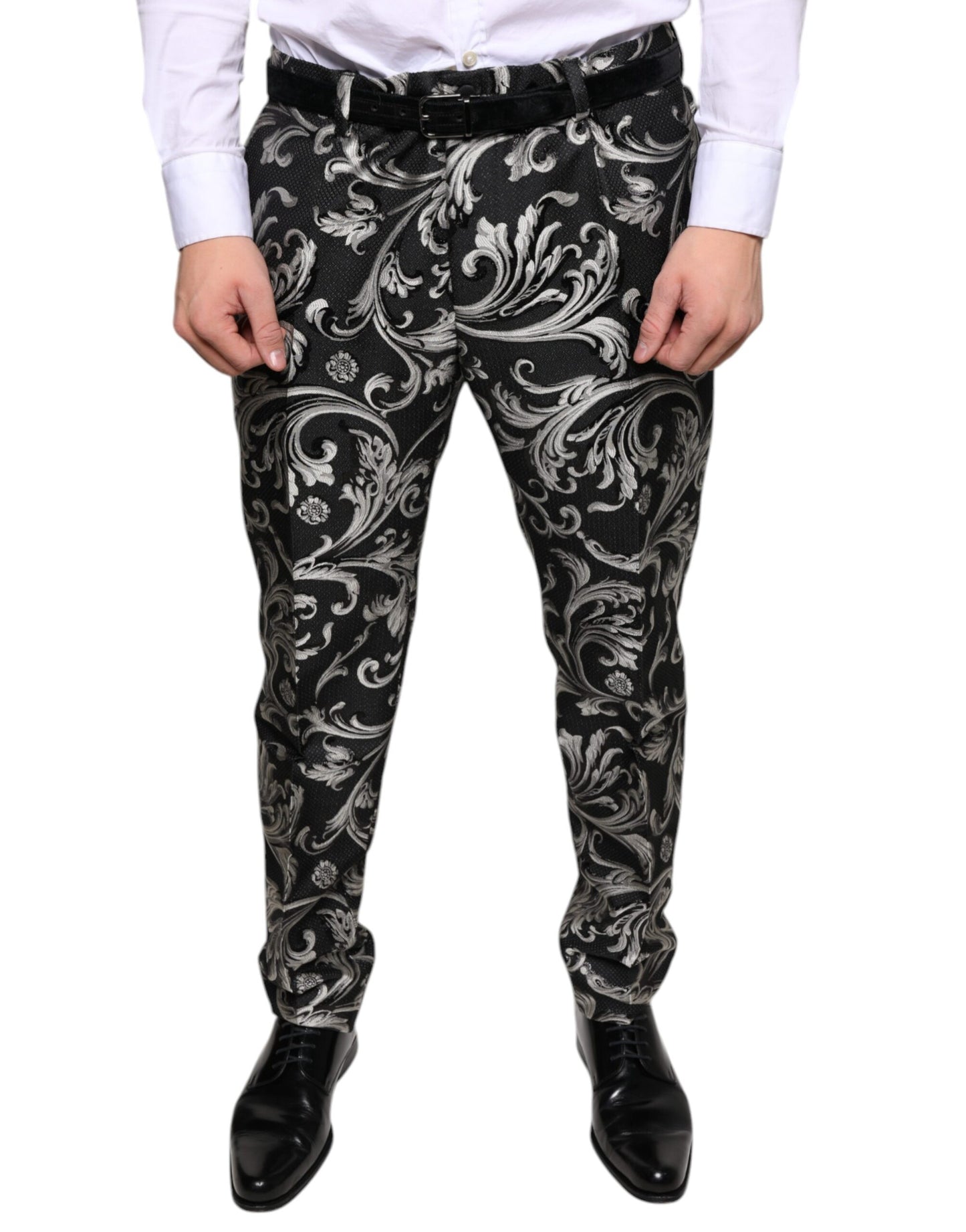 Dolce & Gabbana Black Jacquard Skinny Dress Pants Dolce & Gabbana