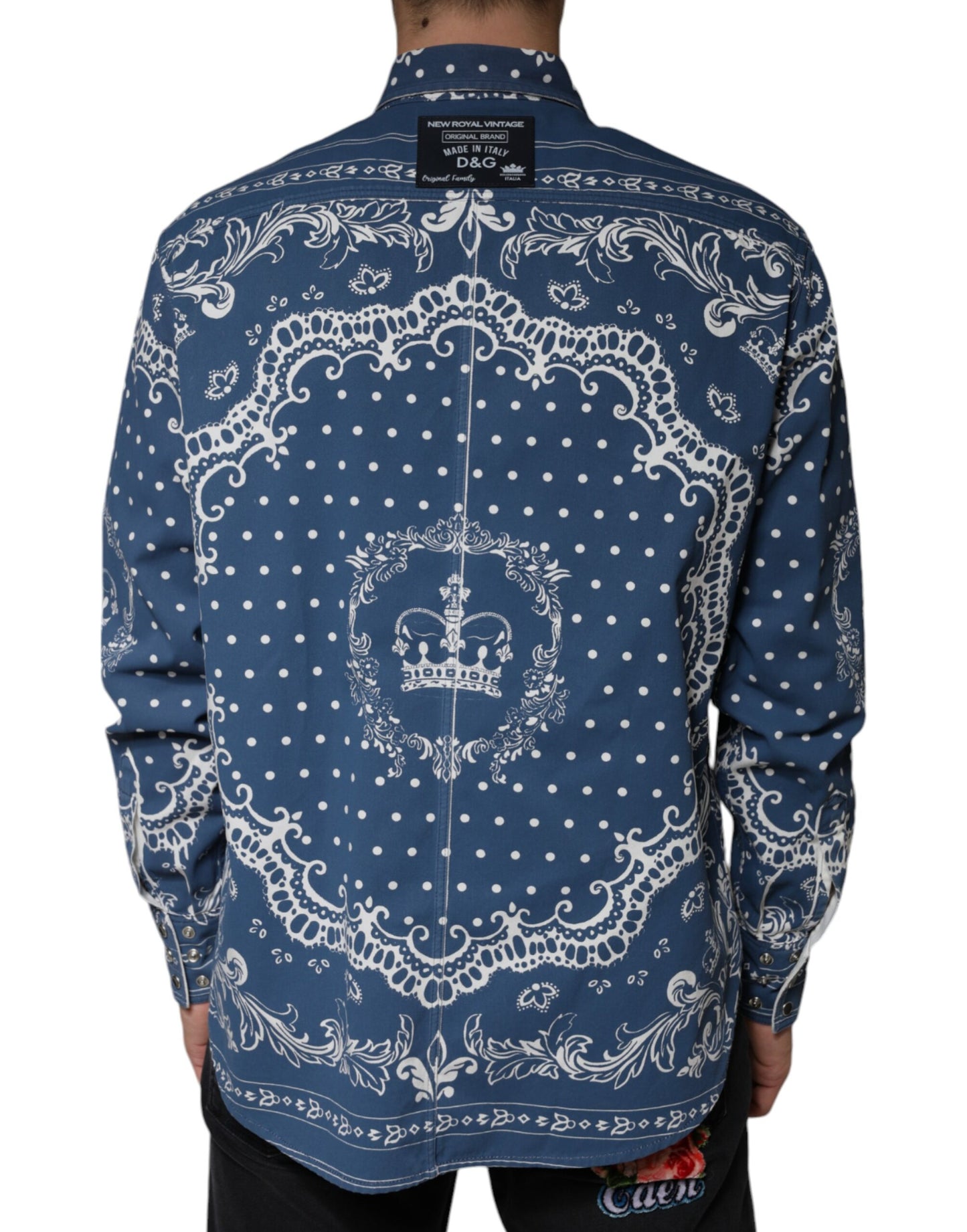 Dolce & Gabbana Blue White Bandana Print Cotton Casual Shirt Dolce & Gabbana