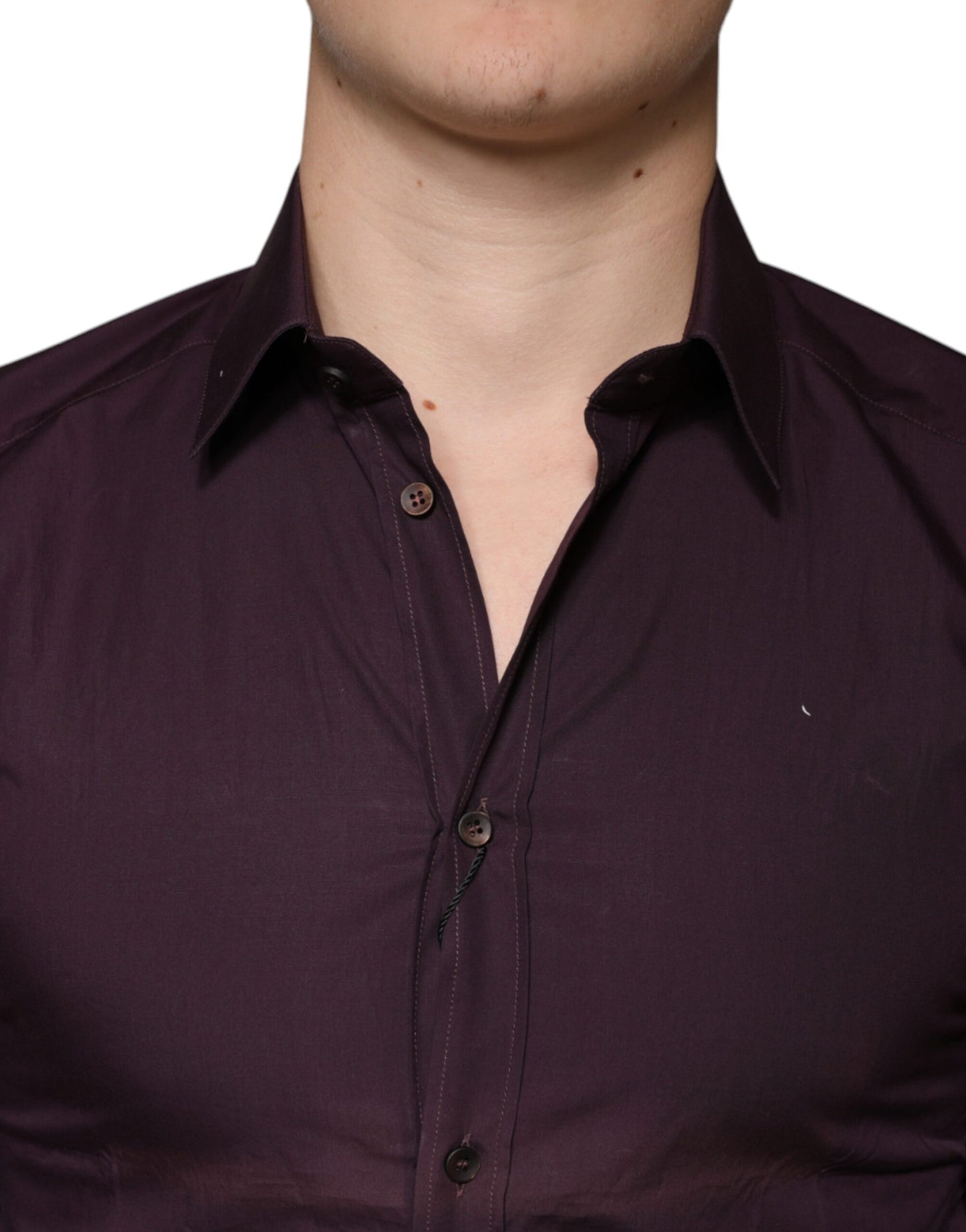 Dolce & Gabbana Dark Violet Cotton Dress GOLD Men Formal Shirt Dolce & Gabbana