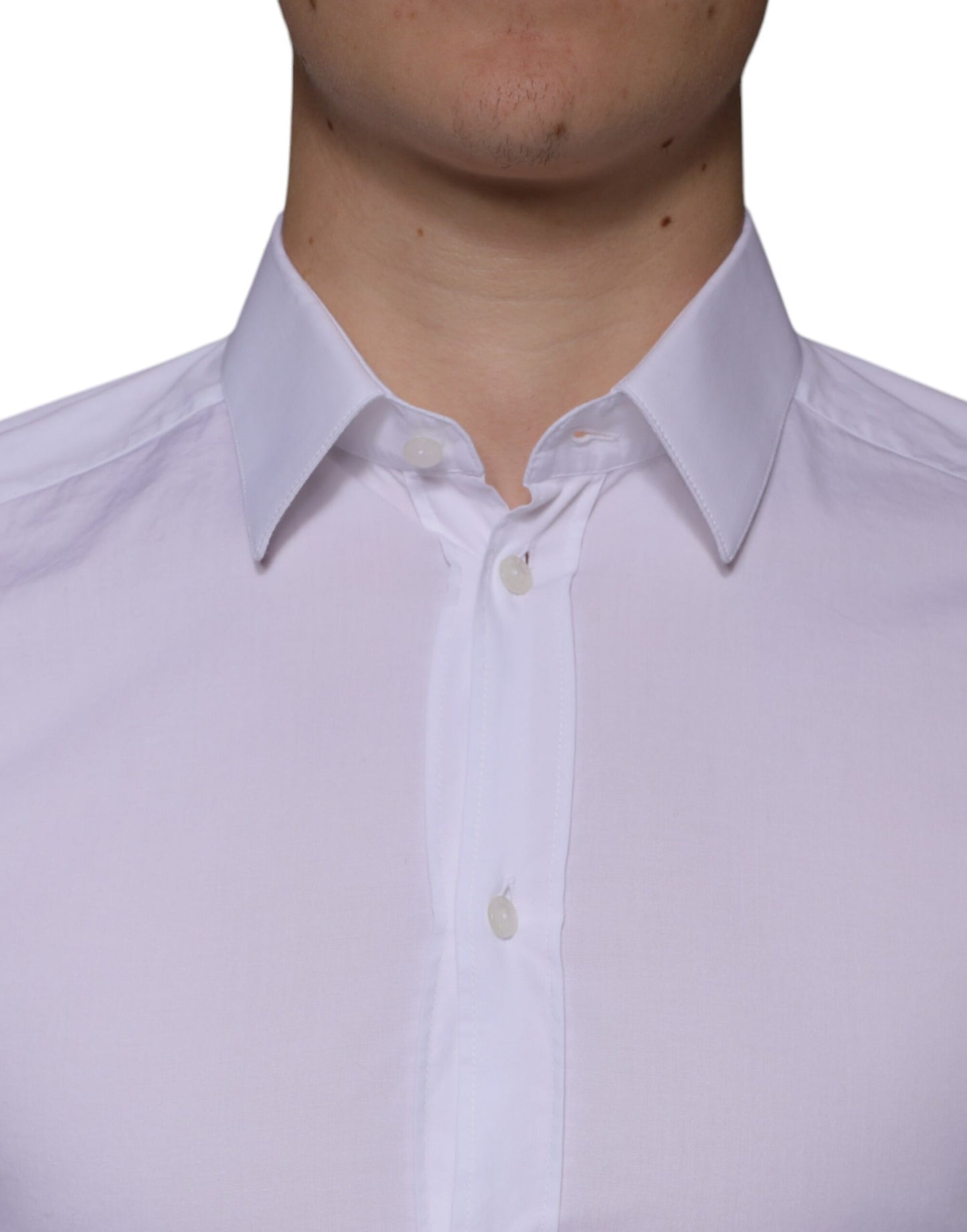 Dolce & Gabbana White Cotton Stretch Dress GOLD Formal Shirt Dolce & Gabbana