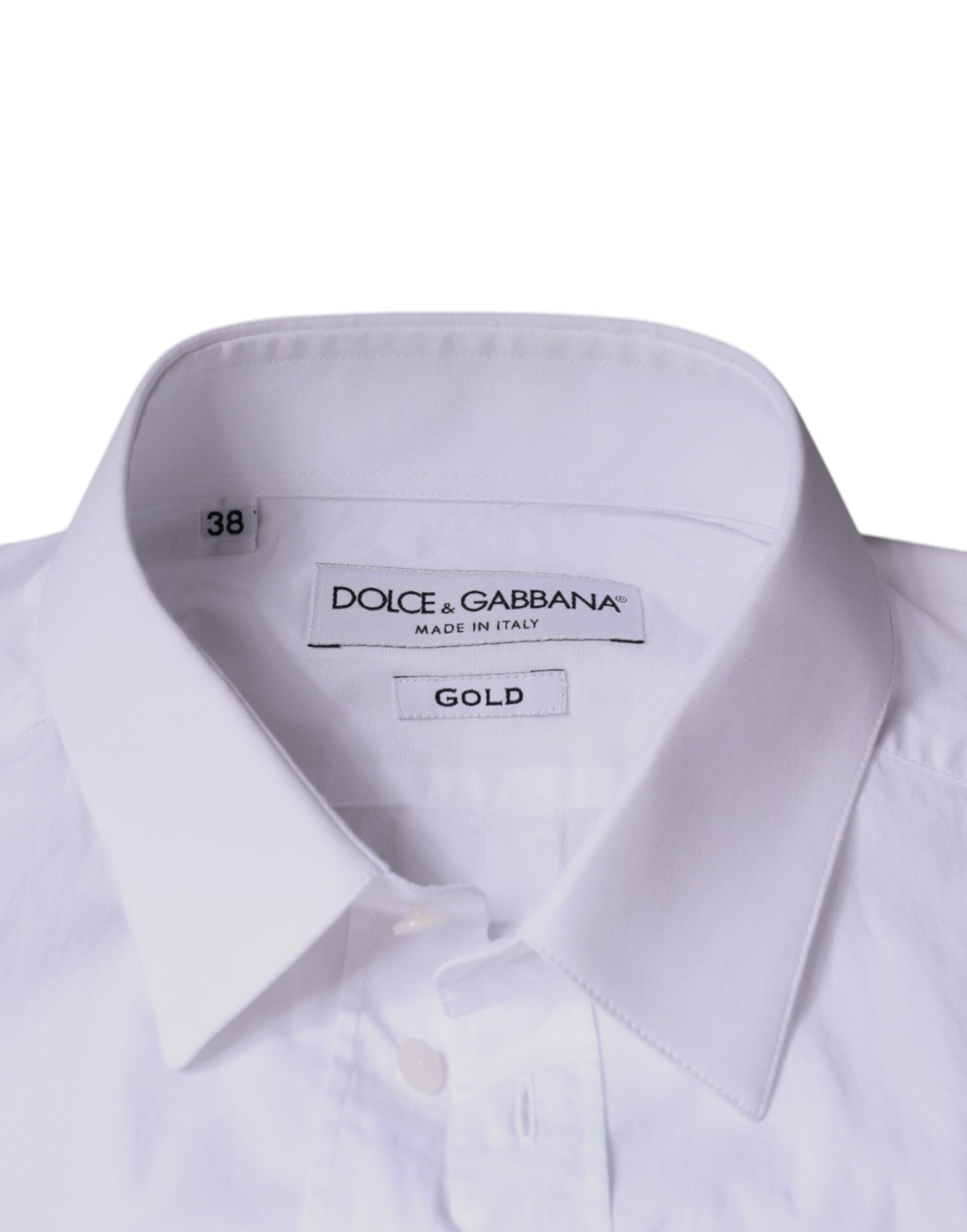 Dolce & Gabbana White Cotton Stretch Dress GOLD Formal Shirt Dolce & Gabbana