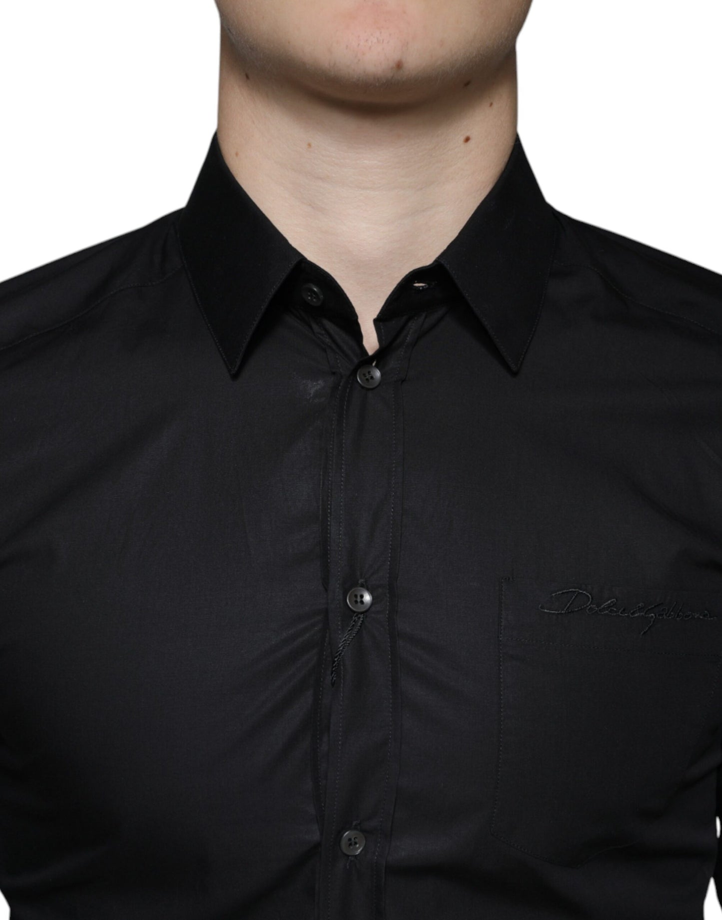 Dolce & Gabbana Black Cotton Stretch Dress GOLD Formal Shirt Dolce & Gabbana